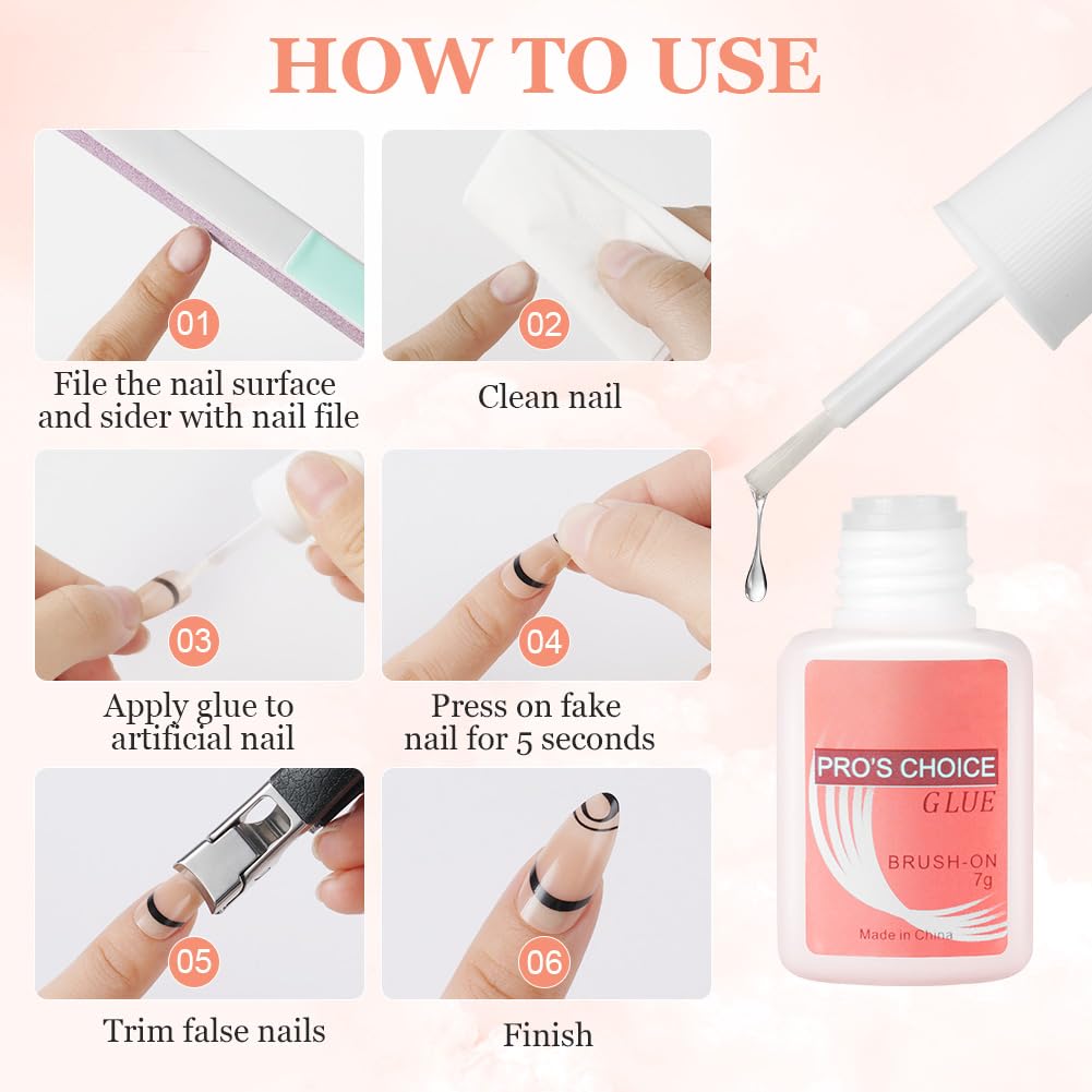 3Pcs Extra Strong Nail Glue for Acrylic Nails, Nail Glue with Brush for Nail Repair, Long Lasting Nail Tip Adhesive Bond Glue, Professional False Nail Adhesive Glue for Salon & Home Use