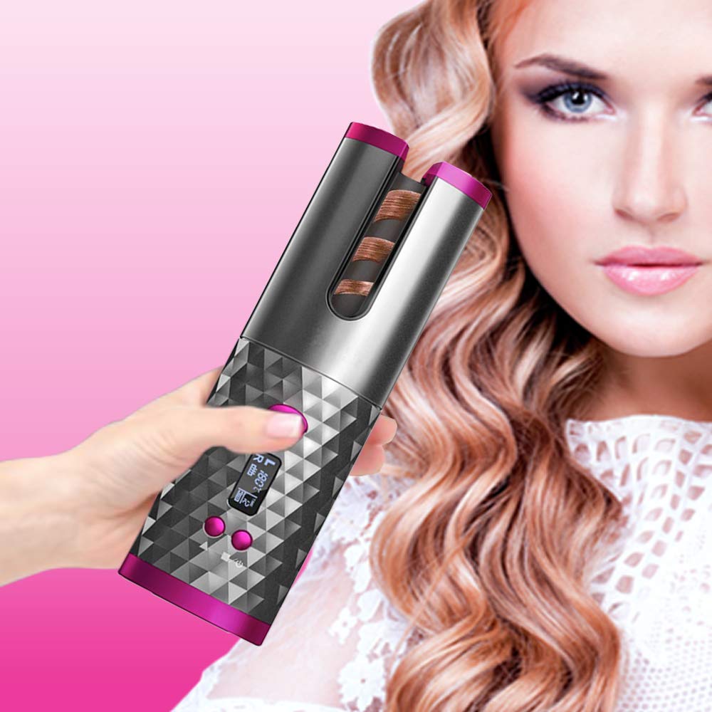 SevenPanda Hair Curler,Rotating Curling Tongs, Curling Iron, Cordless Auto Curler Restriction with Built-in Rechargeable Battery, Ceramic Professional Hair Curler USB Charging and Portable