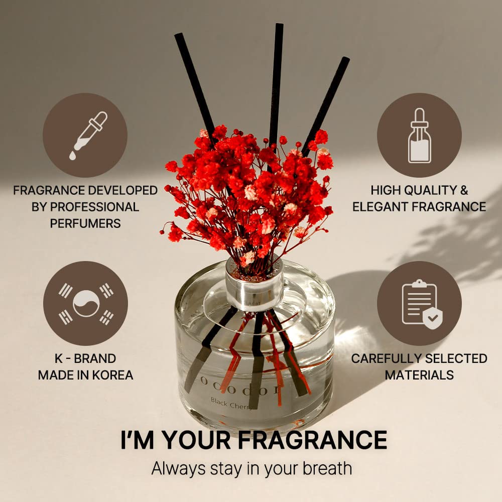 COCODOR Flower Reed Diffuser set / 6.7oz / White Jasmine/Scent Diffuser with Sticks Home Fragrance Reed Diffuser for Bathroom Shelf Decor