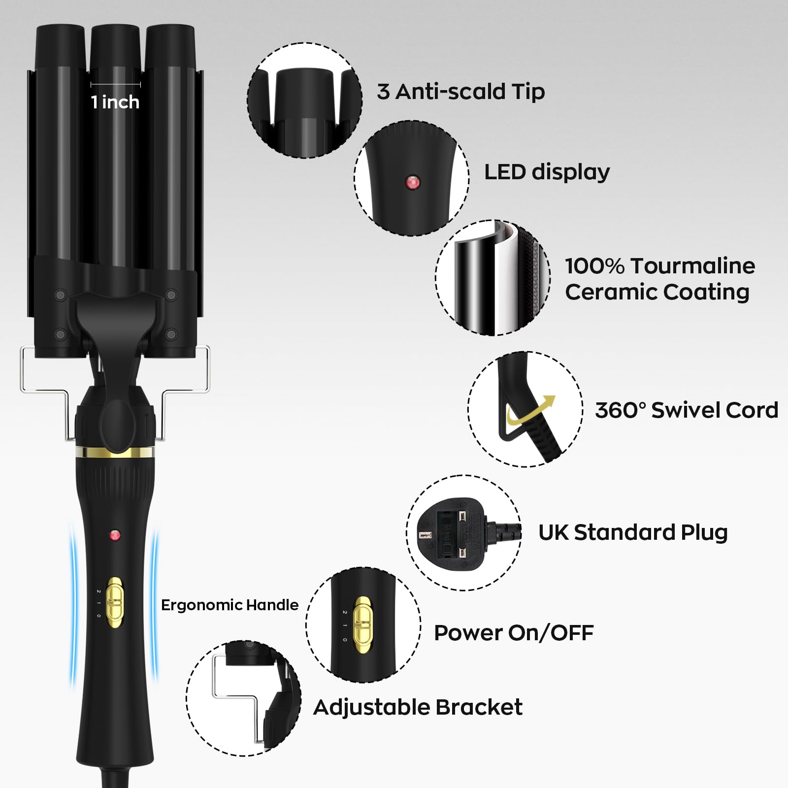 janelove Hair Curler 5 in 1 Curling Wand Set with 3 Barrel Hair Waver and 4 Interchangeable Ceramic Curling Iron 10-32mm for Long Medium Short Hair