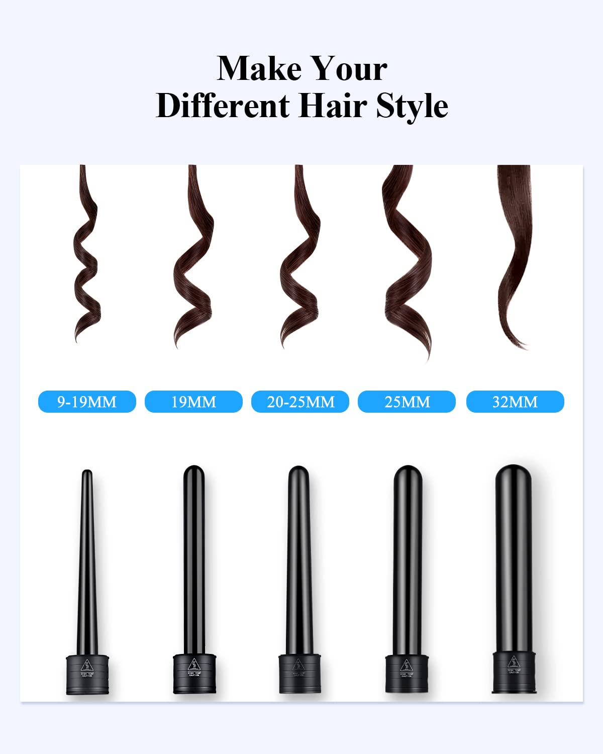 CkeyiN Ceramic Curling Wand, 5 in 1 Hair Curlers Wand with Temperature Control Professional Hair Curler for Long Short Thick Fine Hair with Heat Resistant Glove Curing Tong