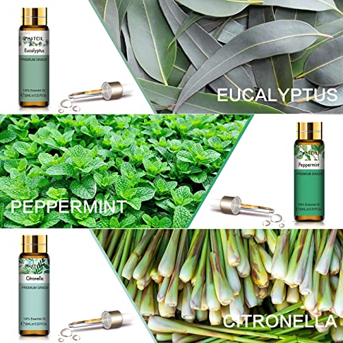 PHATOIL Essential Oils Gift Set 9 x 10ml, Pure Premium Grade Aromatherapy Oils - Lavender, Eucalyptus, Ylang Ylang, Vanilla, Peppermint, Sandalwood, Lemongrass, Bergamot, Citronella