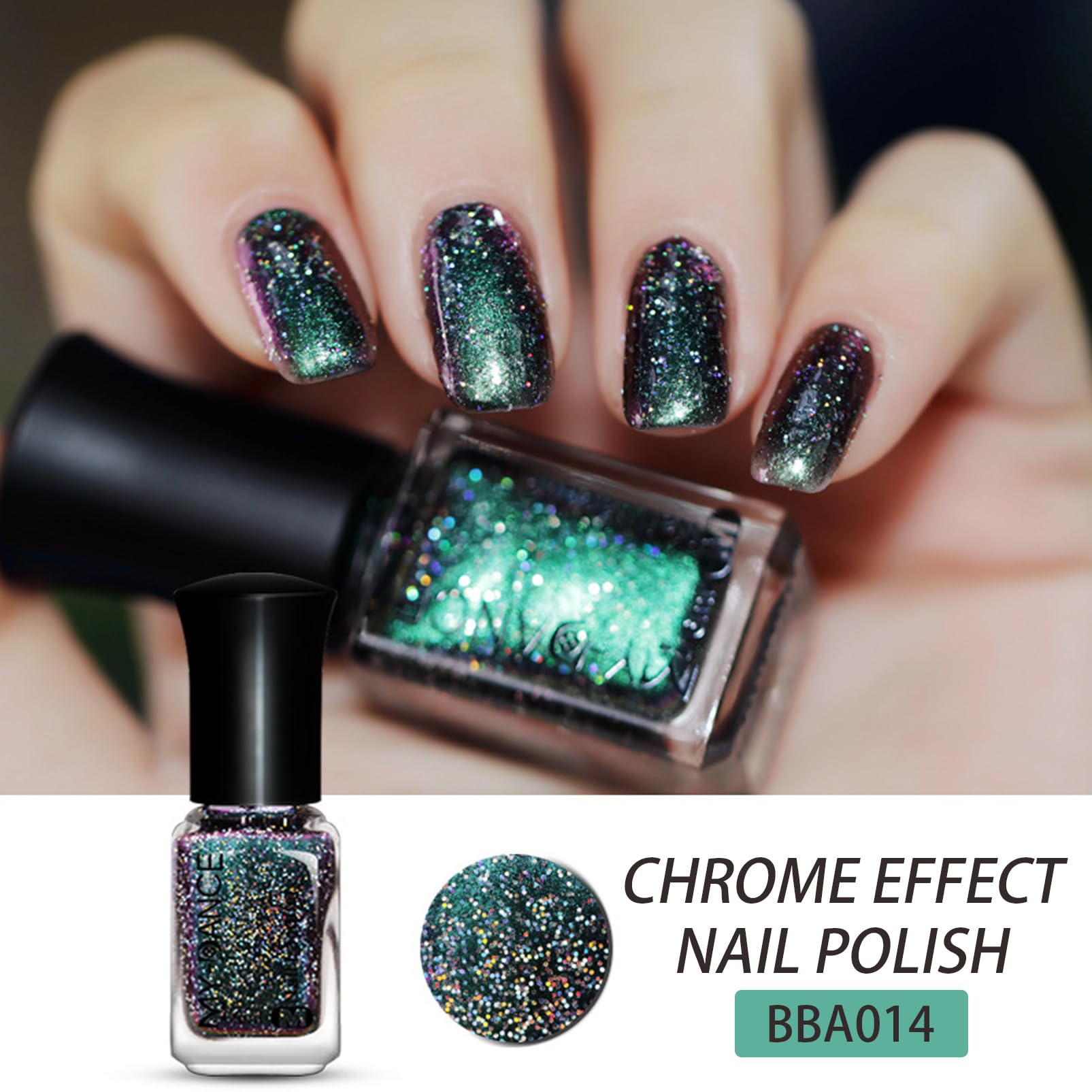 Chrome Nail Polish - Nail Varnish Quick Dry Nail Polish Glitter Nail Paint Metallic Shimmer Iridescent Chameleon Nail Art Polishes 6ml