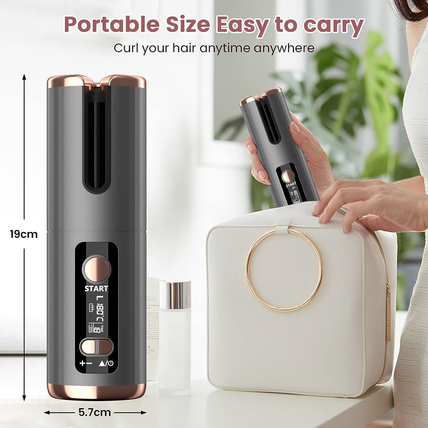 Automatic Hair Curler, Cordless Curling Iron 5000mAh Rechargeable Hair Tongs Negative Ion Protection 6 Adjustable Temperature & Timer PTC Ceramic Hair Curling Anti-Tangle w/Bag for Travel Home Use