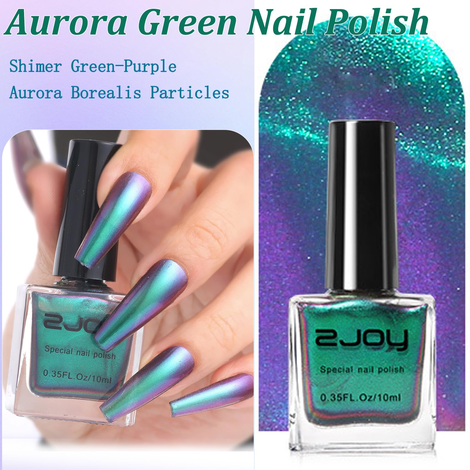 Holographic Nail Polish - Translucent Green Nail Varnish Quick Dry - No Bake Chameleon Green to Purple Chrome Nail Polish - Long Lasting Nail Varnish Non Chip for Nail Art at Home