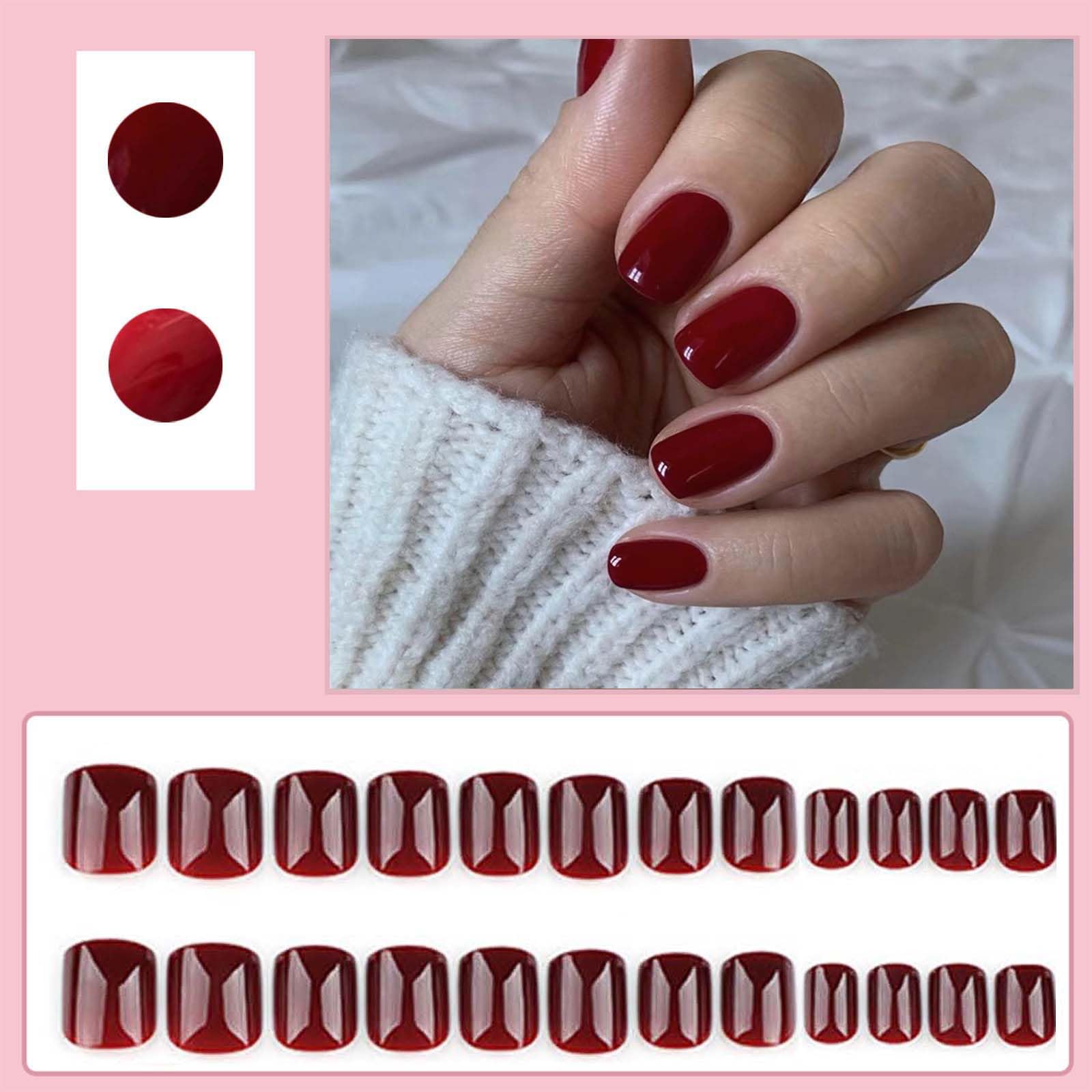 Wine Red False Nails - 24pcs Square Press on Nails - Short Red False Nails with Glue - Glossy Full Cover Long Lasting Stick on Nails - Removable DIY Nail Art Gifts for Women Girls