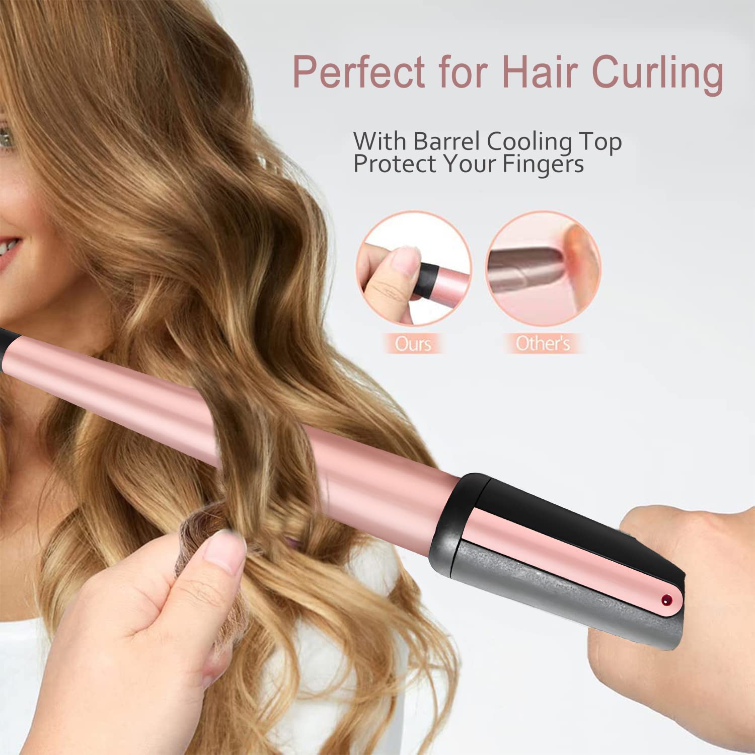 Hair Curling Wand, 13-25MM Tapered Curling Iron, Professional Ceramic Hair Curler Wand with Heat-Resistant Glove, Dual Voltage (Rose Gold)