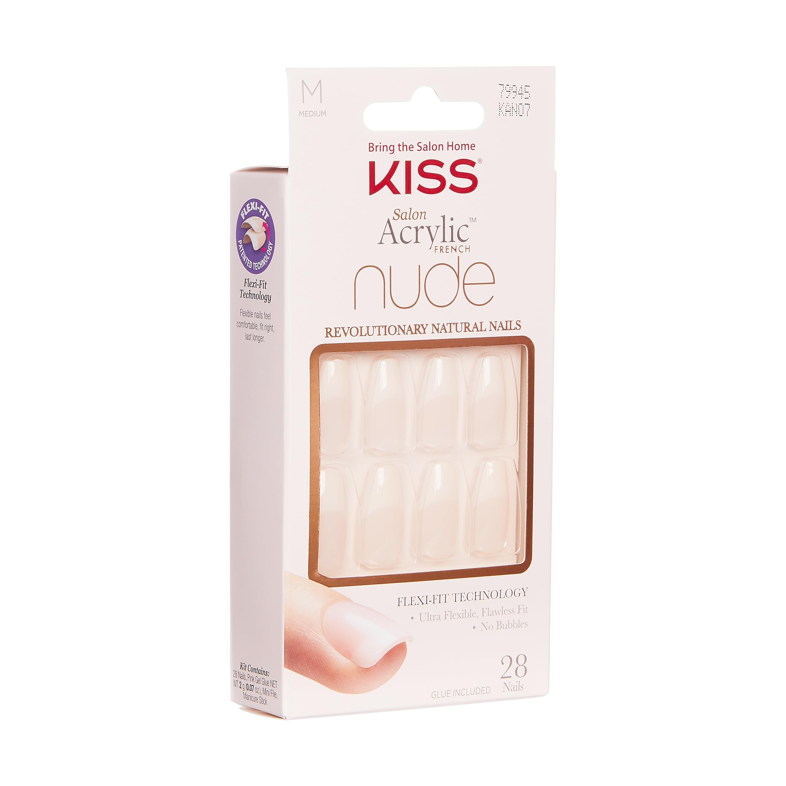 KISS Salon Acrylic French Nude Collection, Leilani, Medium Length Nude Fake Nails, Includes 28 False Nails, Nail Glue, Nail File, and Manicure Stick