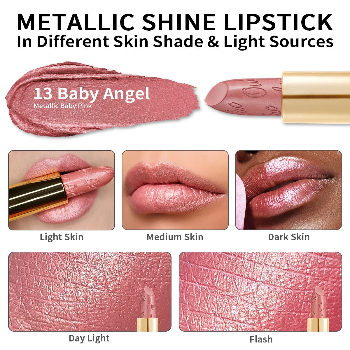 OULAC Metallic Shine Glitter Lipstick - Baby Angel (13)