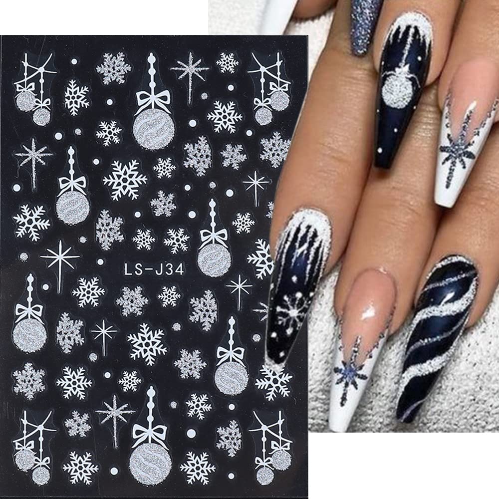 8 Sheets Christmas Nail Art Stickers Decals Self-Adhesive Gold Bling Glitter Reindeer Line Snowflake Nail Supplies Nail Art Design Decoration Accessories