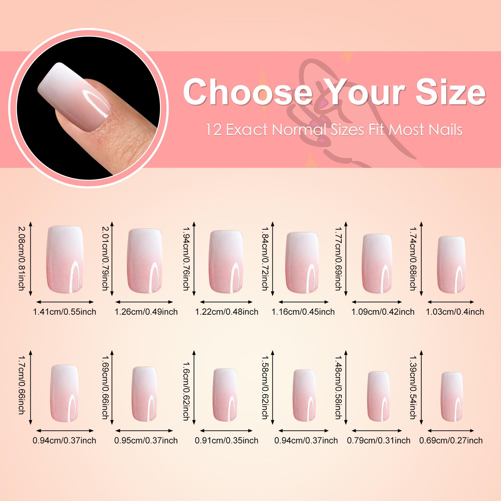 ZAHRVIA 120 Pcs French False Nails - White Pink Press on Nails - Full Cover False Nails Square Stick on Nails - French Short Square Acrylic False Nails (Gradient White Pink)