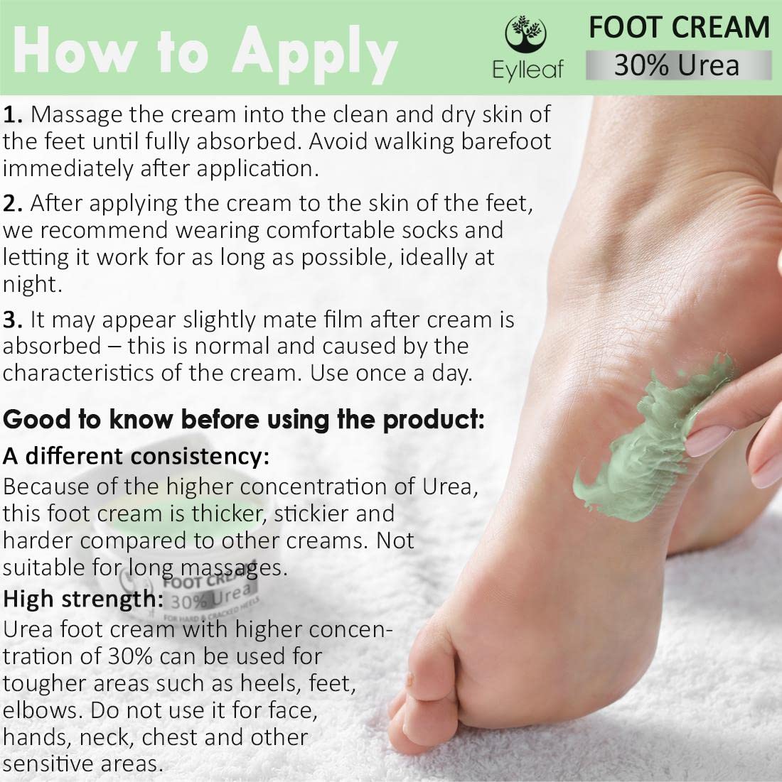 Eylleaf Intensive Foot Repair Cream with 30% Urea, 200ml