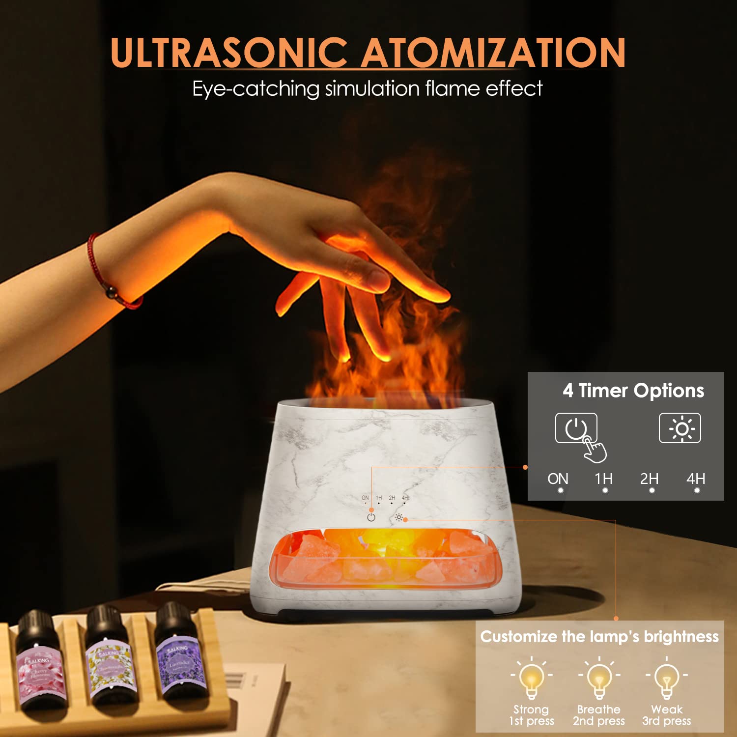 SALKING 2-in-1 Ultrasonic Essential Oil Diffuser & Himalayan Salt Lamp, Aromatherapy Diffuser Cool Mist Humidifier with 3 Brightness, Salt Therapy Lamp, 100% Pure Himalayan Salt Rock, 150ml (Marble)