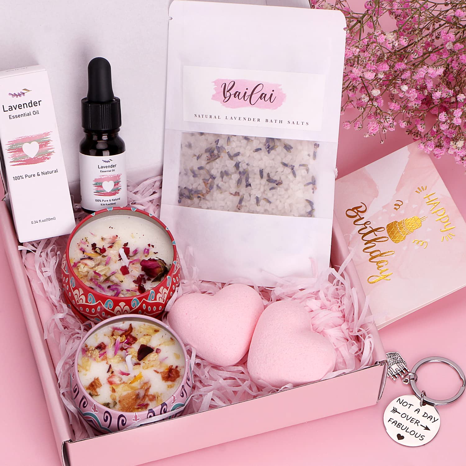 Birthday Pamper Gifts Box for Women, Unique Happy Birthday Hampers Self Care Package for Her, Lavender&Rose Spa Bath Set Ladies Birthday Presents Gifts Ideas for Women Best Friend Sister Bestie Mum