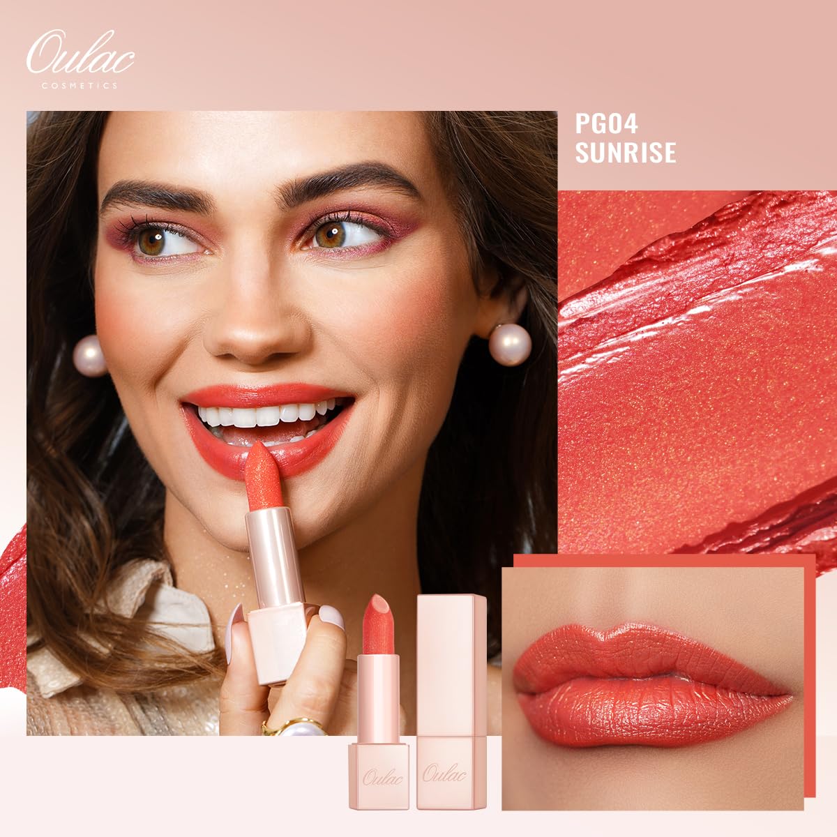 Oulac Coral Red Shimmer Lipstick