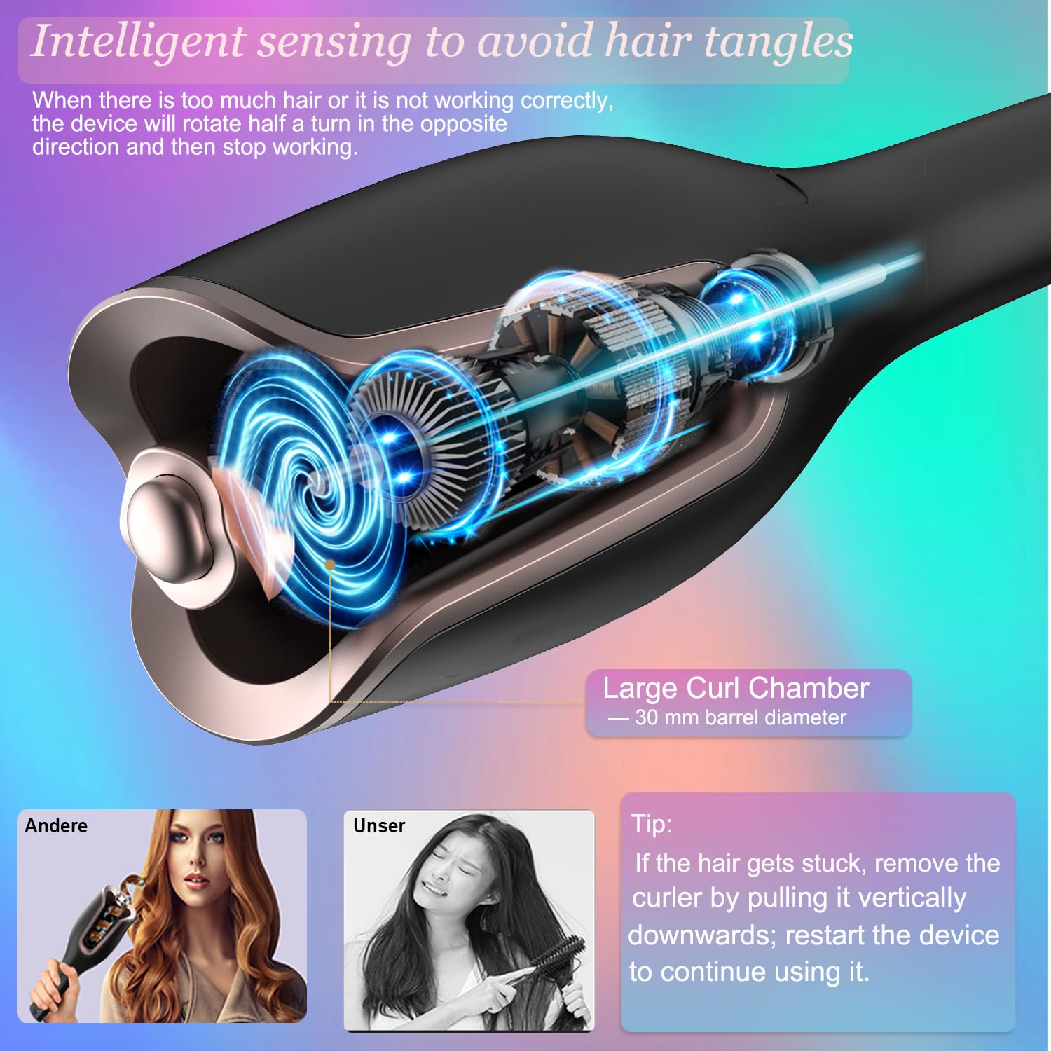 BUJIYI Hair Curler, Curling Wand, Curling Tongs, 4-Speed Adjustable Temperature, Fast Heating Hair Curlers for Long Hair