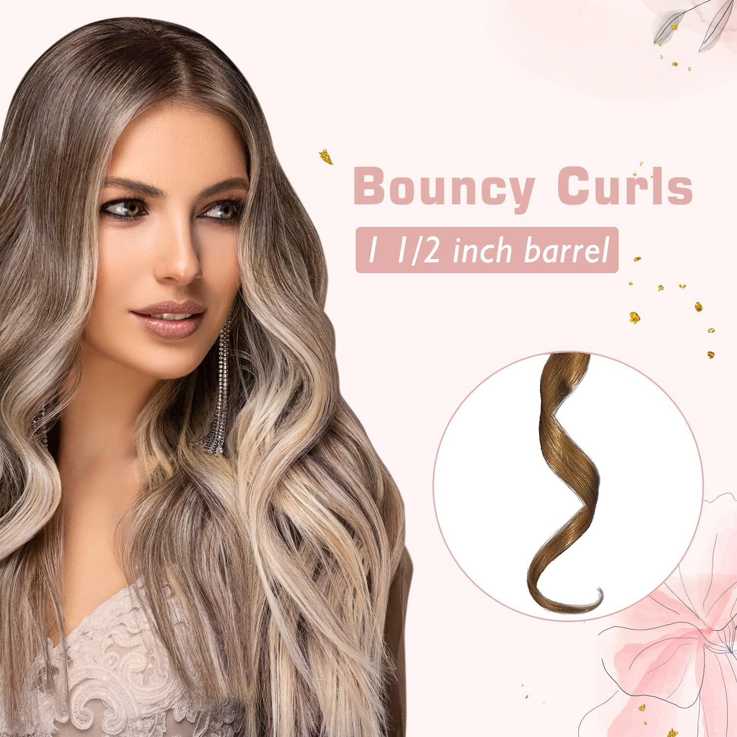 Curling Tongs, Curling Wand 38mm Hair Curler Large Barrel Curling Iron for Long Thick Hair with Glove 120°C-210°C Adjustable Auto-Off