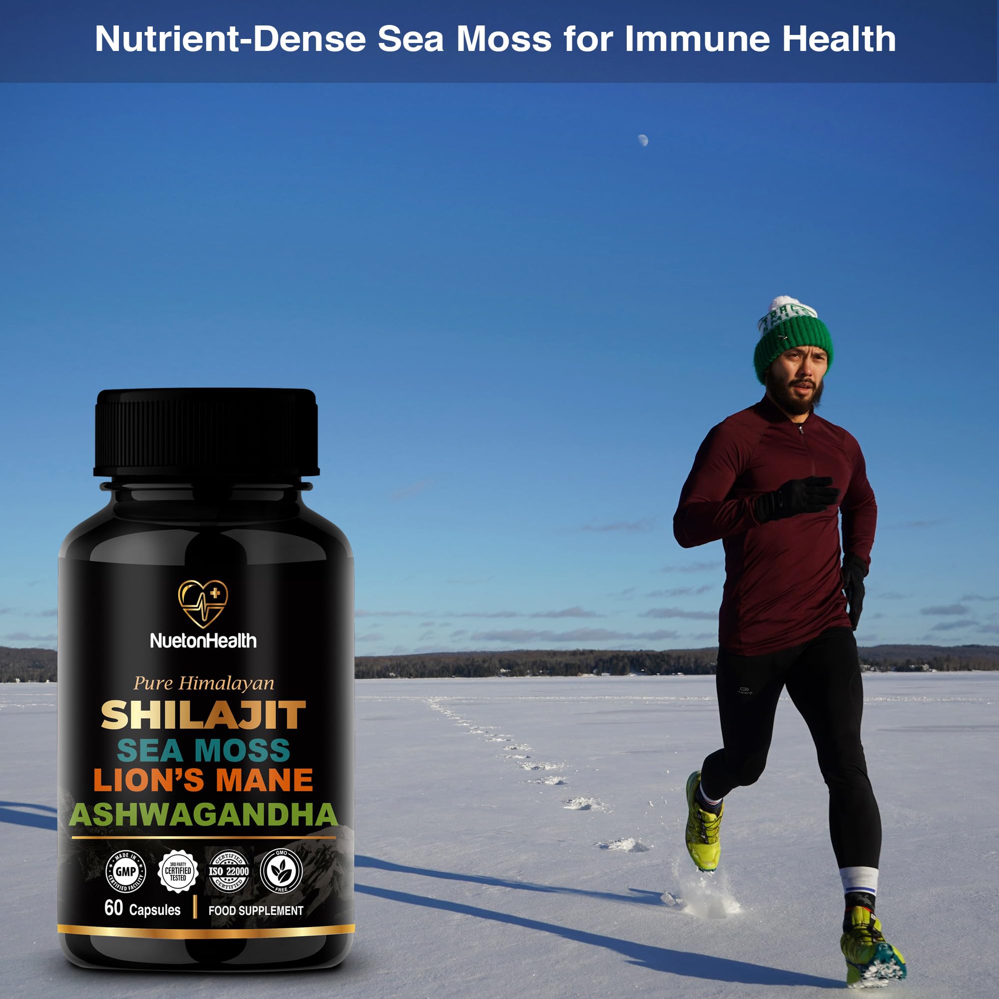 Shilajit, Sea Moss, Lion's Mane, and Ashwagandha Capsules - Comprehensive All-in-One Wellness Supplement for Mind, Body, and Vitality - 60 Vegan Capsules by NuetonHealth UK