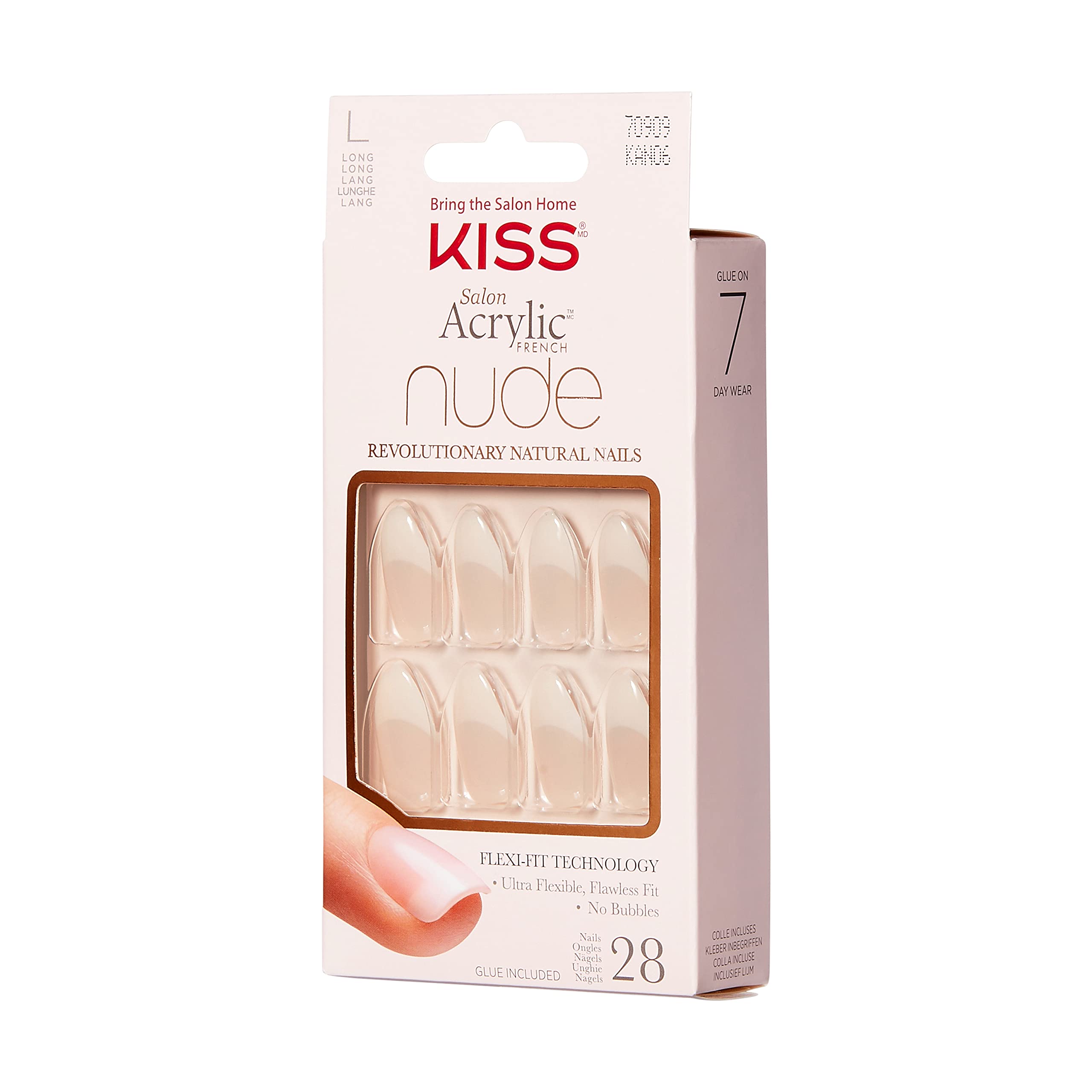 KISS Salon Acrylic French Nude Collection, Sensibility, Long Length Nude Fake Nails, Includes 28 False Nails, Nail Glue, Nail File, and Manicure Stick