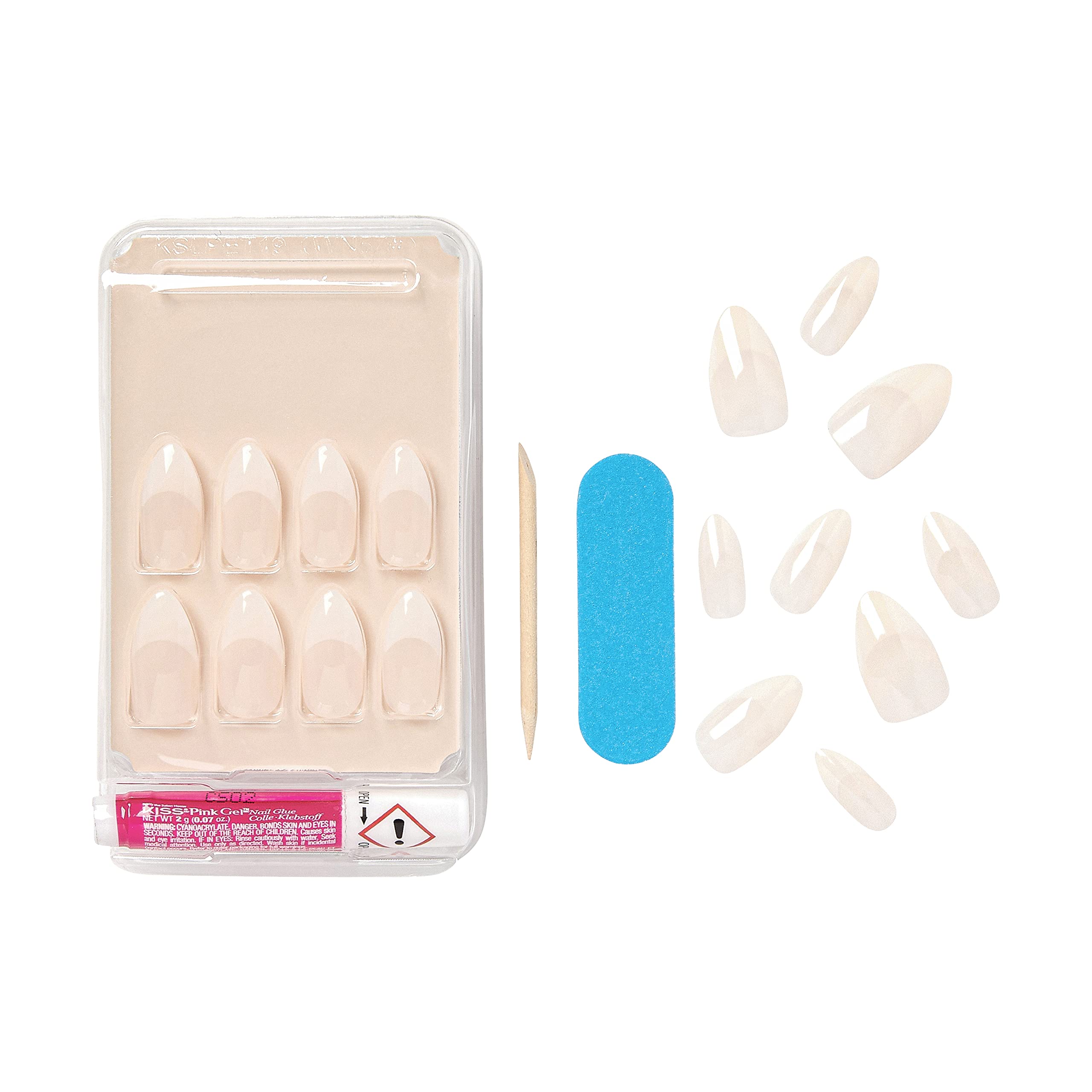 KISS Salon Acrylic French Nude Collection, Sensibility, Long Length Nude Fake Nails, Includes 28 False Nails, Nail Glue, Nail File, and Manicure Stick