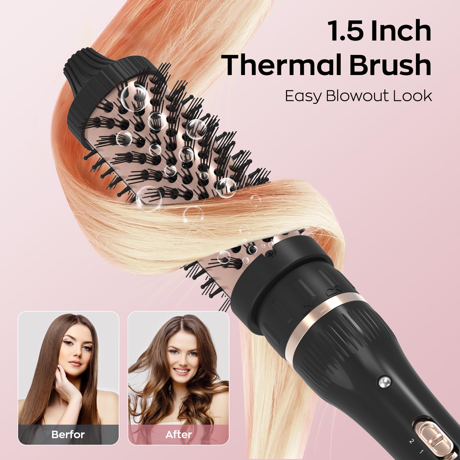 janelove Hair Curler,3 in 1 Curling Wand Set with Thermal Brush for Natural Curls,13 and 25mm Ceramic Curling Wand for Long Hair,Interchangeable Hair Curler Wand Set with 38mm Curling Brush
