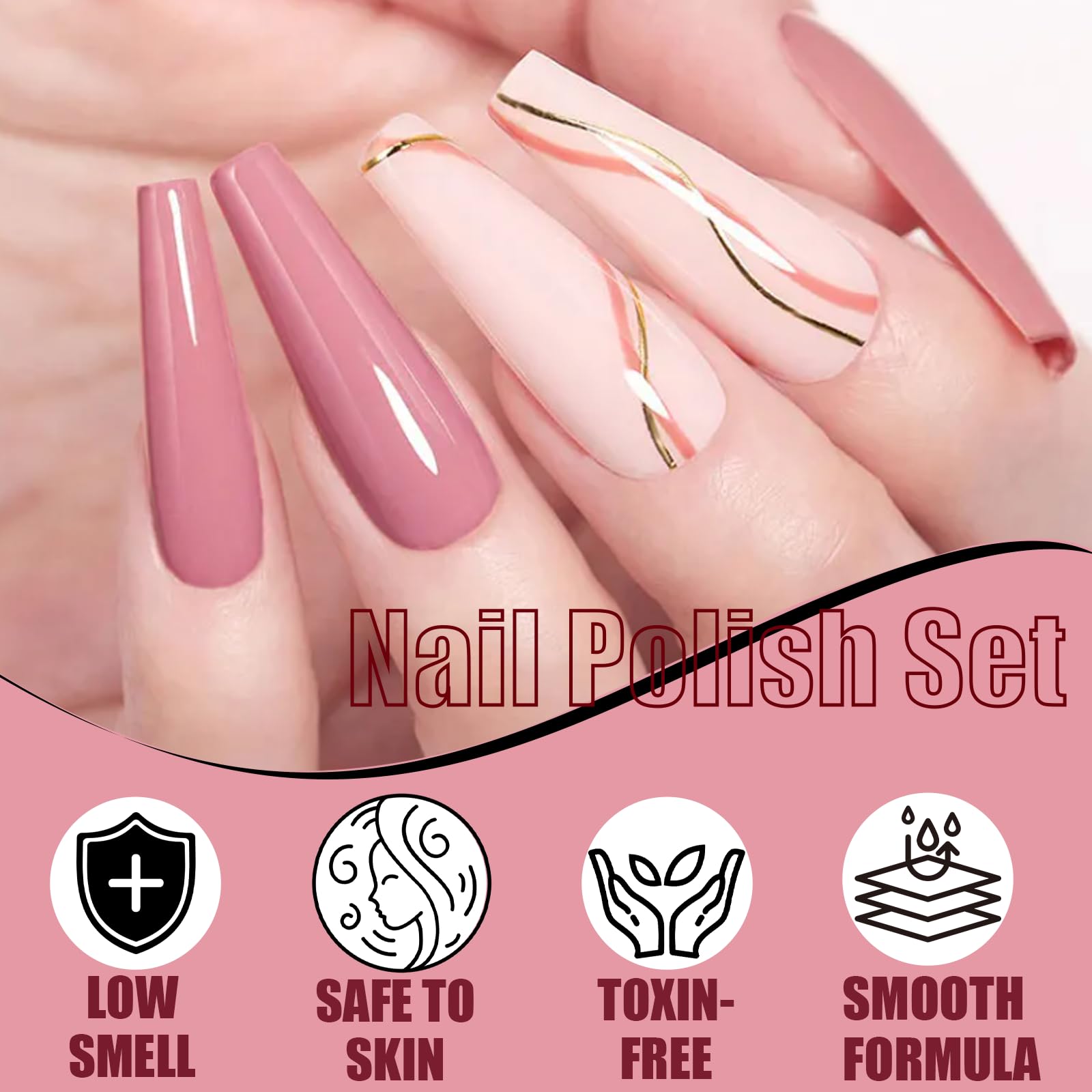 Nail Polish Set - Pink Nail Varnish Set - 6Pcs Quick Dry & Long Lasting Nude Nail Polish - Non-Toxic Holographic Nail Polish - No Need UV Nail Paint for DIY at Home for Teenage Girls (Pink Beauty）