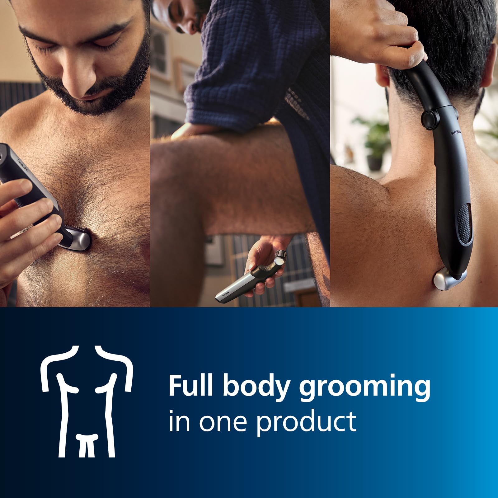 Philips Bodygroom Series 5000, Showerproof Groin and Body Trimmer, Close and Comfortable Shave, Complete Body Grooming Including Back, 60 Min. Runtime, Model BG5021/16