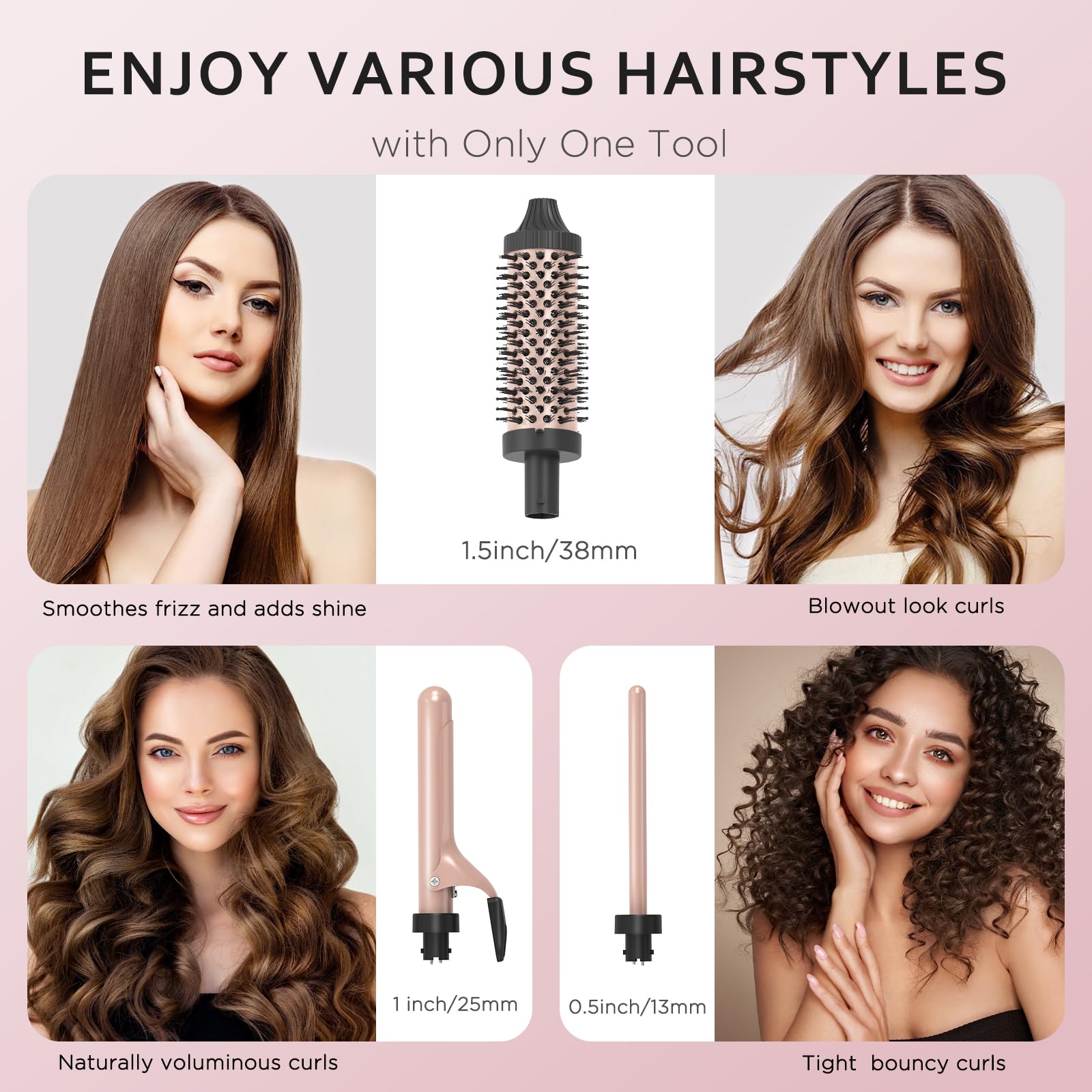 janelove Hair Curler,3 in 1 Curling Wand Set with Thermal Brush for Natural Curls,13 and 25mm Ceramic Curling Wand for Long Hair,Interchangeable Hair Curler Wand Set with 38mm Curling Brush