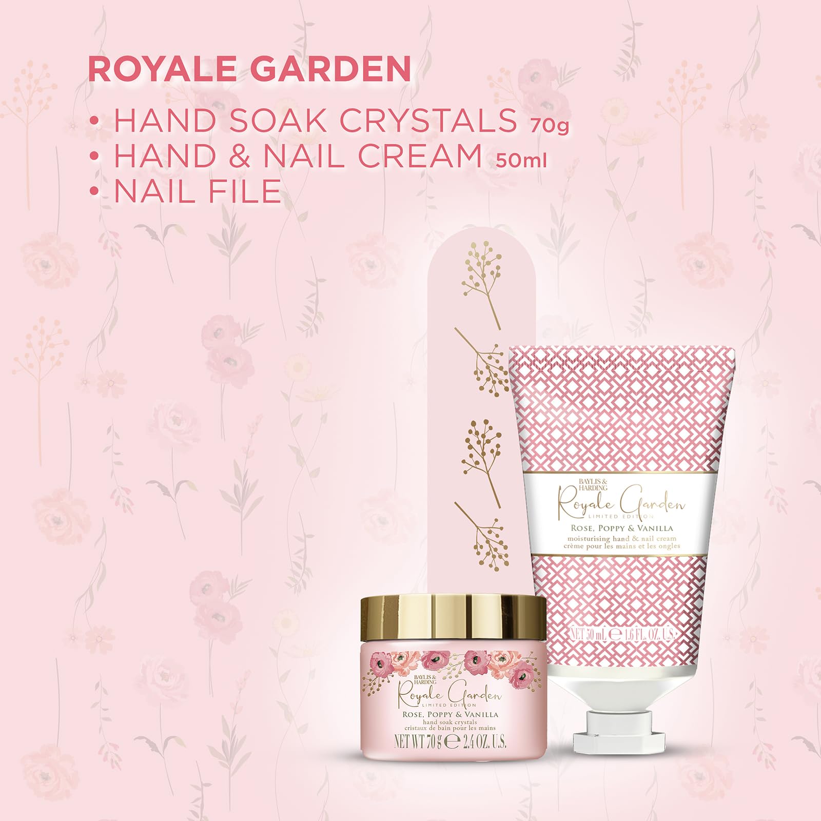 Baylis & Harding Royale Garden Rose, Poppy & Vanilla Luxury Manicure Gift Set (Pack of 1) - Vegan Friendly