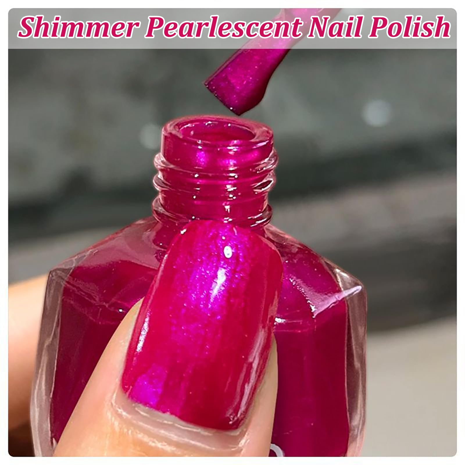 Pink Red Nail Varnish - Shimmer Pearl Nail Polish - Bright Pink Pearlescent Nail Polish Quick Dry - Oil Base Breathable Nail Polish Long Lasting No Chip No Bake For Manicure Home