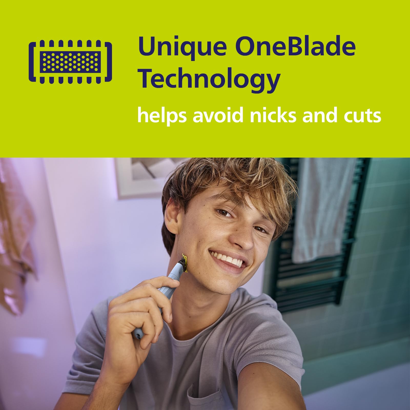 Philips OneBlade First Shave, Authentic Teen Hybrid Electric Shaver. Incl. 2X Anti-Friction Blades (8 Months Supply), Model QP1324/30