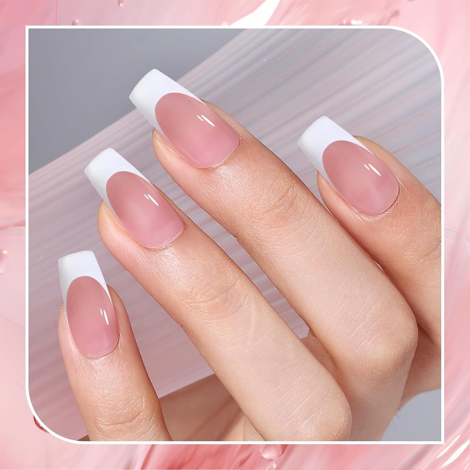 French False Nails - 240 Pcs Coffin Press on Nails Set - Fake Nails Nude Color French False Nail Kit - Full Cover Stick on Nails Ballerina Nail Art Manicure