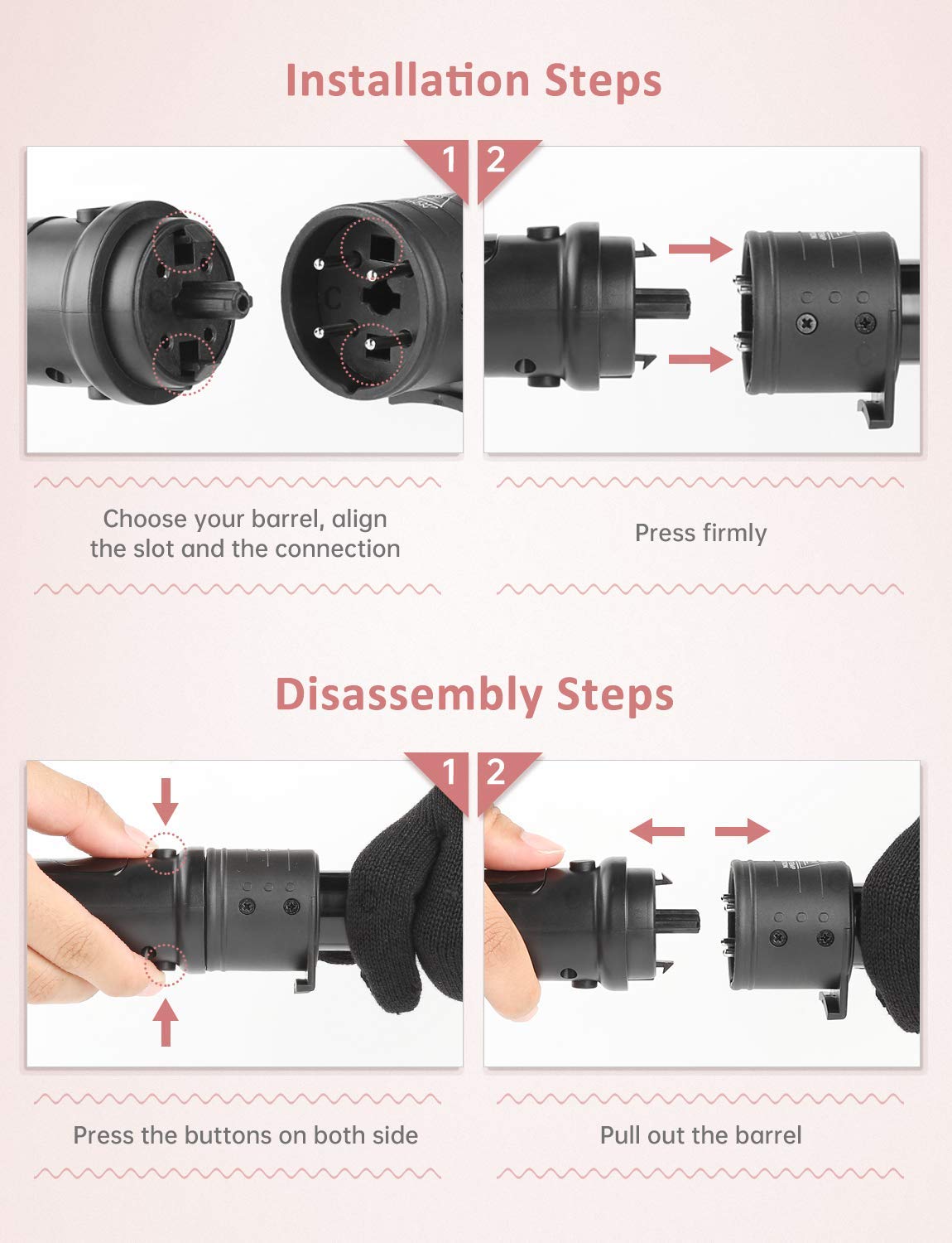 LOETAD Curling Wand Tong Hair Curlers Set 6 in 1 Curling Irons with PTC Ceramic Barrels LCD 80°C-230°C Temperature Control