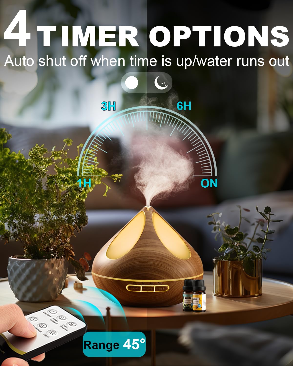 Diffusers 500ML with 8 Essential Oils Set, Aromatherapy Diffusers Air Freshener,Essential Oil Diffuser with Remote Control, 4 Timer and Waterless Auto-Off Cool Mist for Bedroom