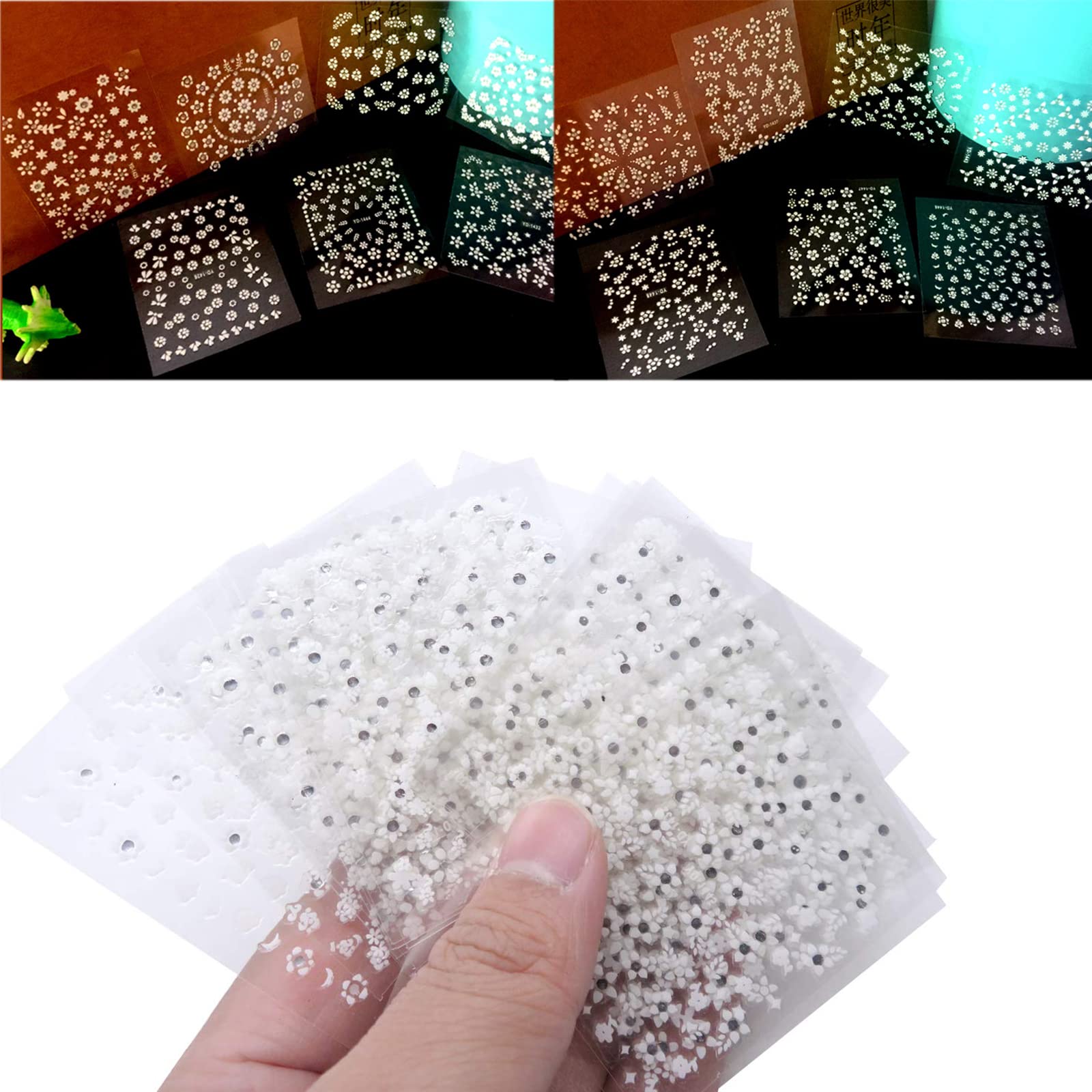 Olakin 50 Sheets Nail Art Stickers[More Than 1800 Pcs], 3D Self-Adhesive Stickers, Ultralight Water-proof Stickers, for Women Girls Kids Manicure DIY and Nail Salon