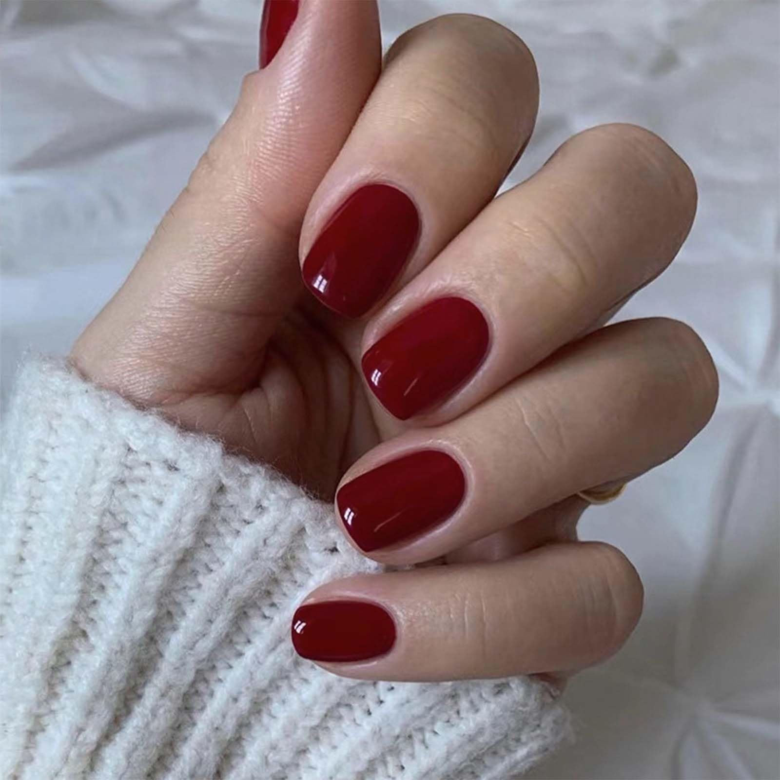 Wine Red False Nails - 24pcs Square Press on Nails - Short Red False Nails with Glue - Glossy Full Cover Long Lasting Stick on Nails - Removable DIY Nail Art Gifts for Women Girls