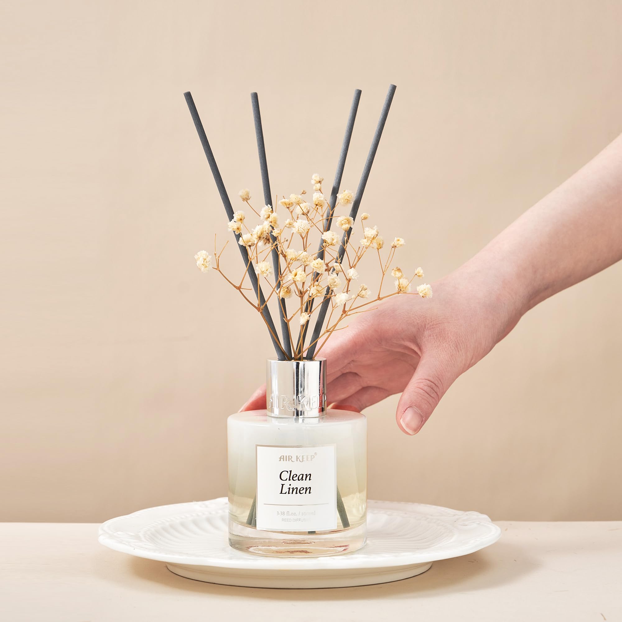 Airkeep Reed Diffuser, Clean Linen Oil Diffusers with 8 Reed diffuser with sticks，Home Fragrance Reed Diffuser for Bathroom Shelf Decor