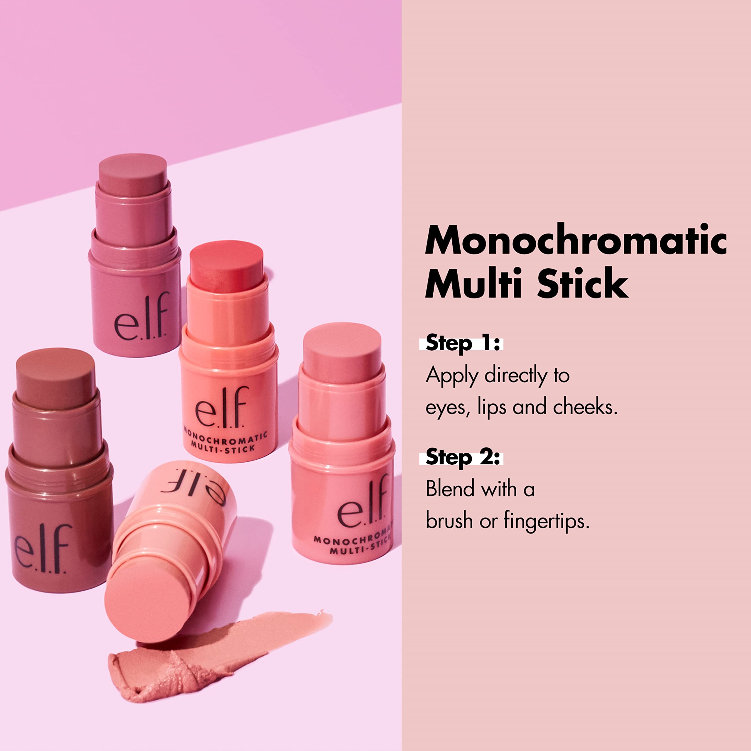 e.l.f., Monochromatic Multi-Stick Blush, Creamy, Lightweight, Versatile, Luxurious, Adds Shimmer, Easy To Use On The Go, Blends Effortlessly, Sparkling Rosé 4.4g