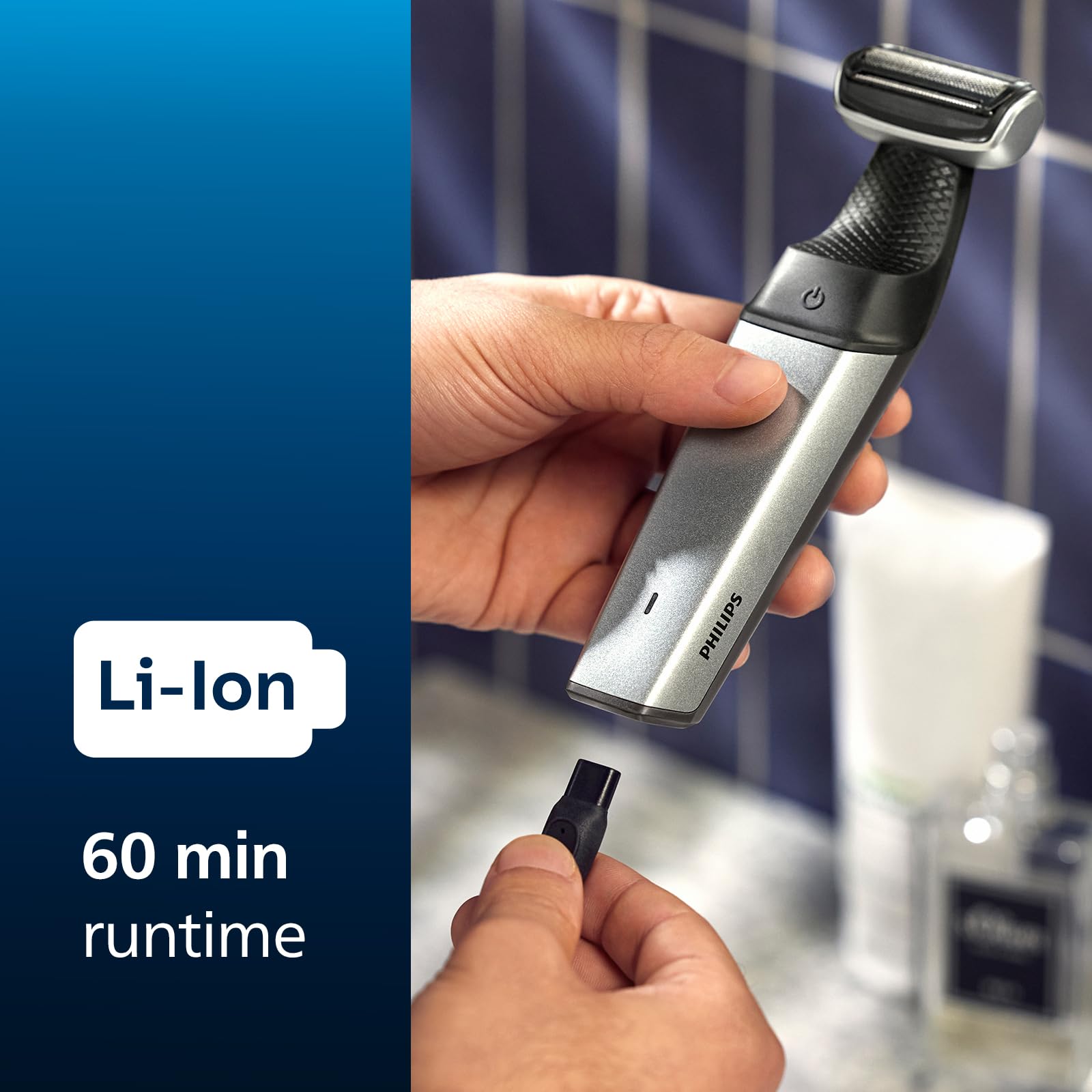 Philips Bodygroom Series 5000, Showerproof Groin and Body Trimmer, Close and Comfortable Shave, Complete Body Grooming Including Back, 60 Min. Runtime, Model BG5021/16