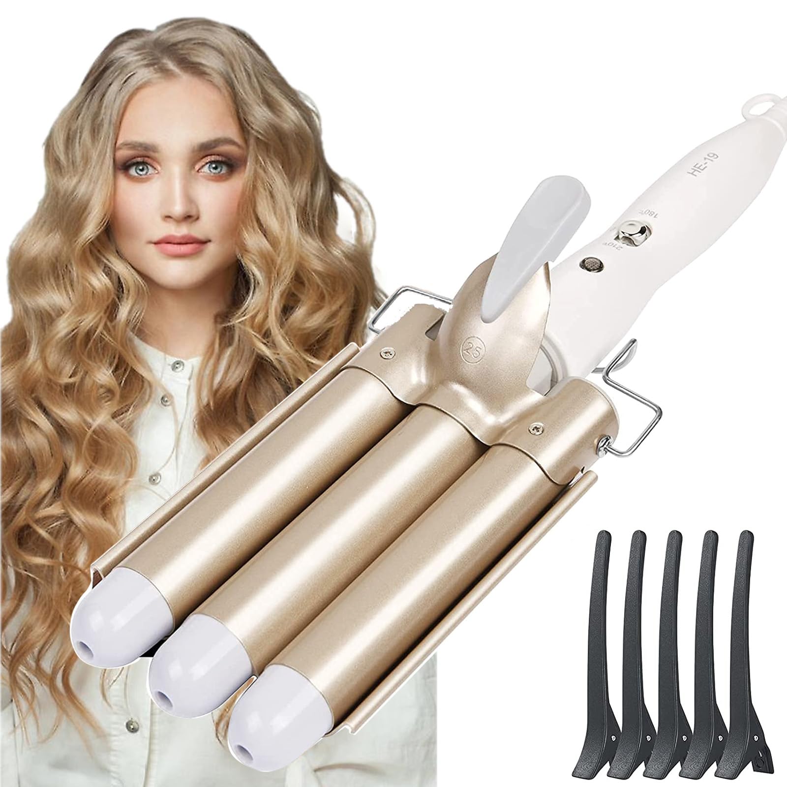 flintronic Hair Curler, 3 Barrels Curler Ceramic Curling Iron Wand Hair Wavers with Two Gear Temperature Control, 25mm Curling Tongs Crimping Bubble Styling Tool