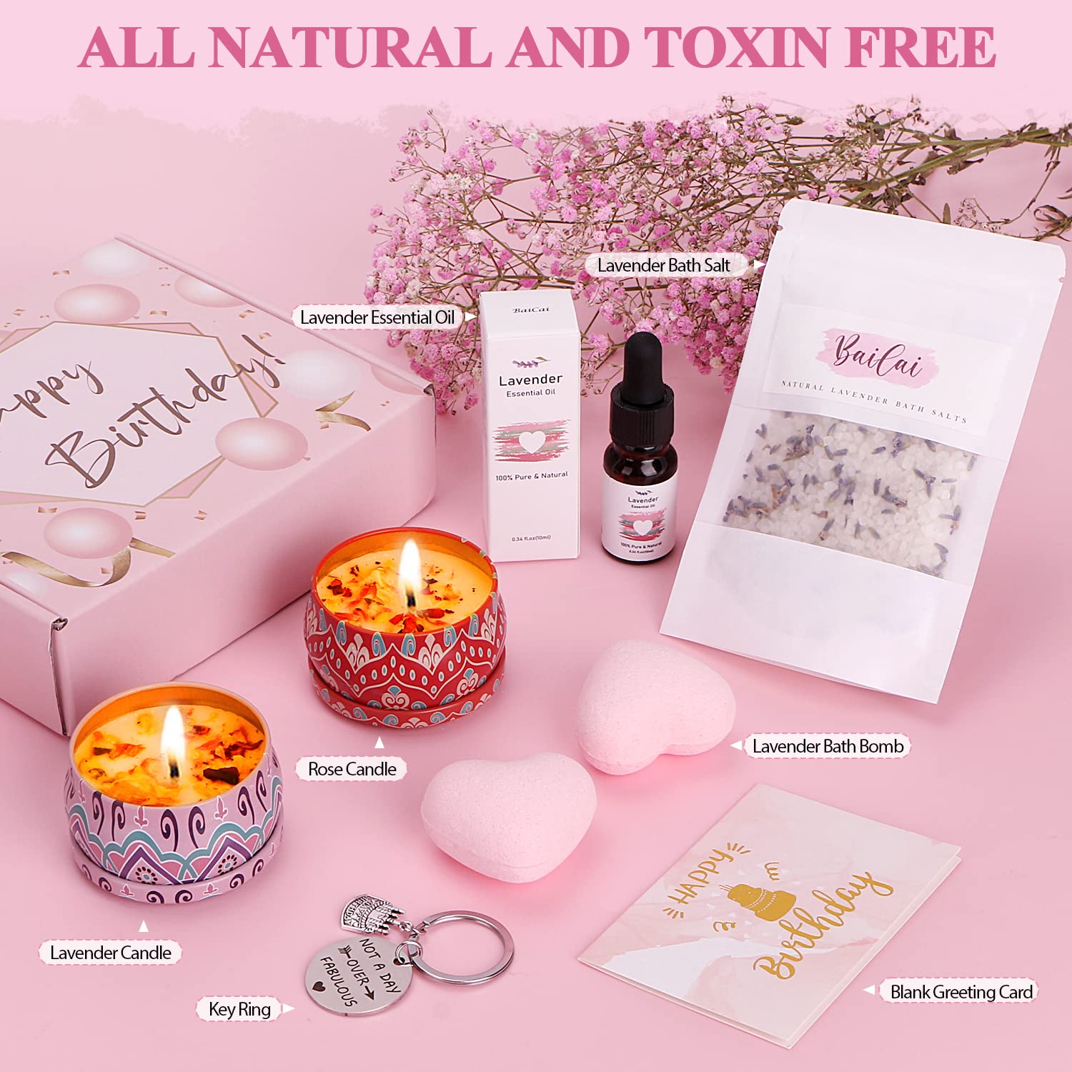 Birthday Pamper Gifts Box for Women, Unique Happy Birthday Hampers Self Care Package for Her, Lavender&Rose Spa Bath Set Ladies Birthday Presents Gifts Ideas for Women Best Friend Sister Bestie Mum