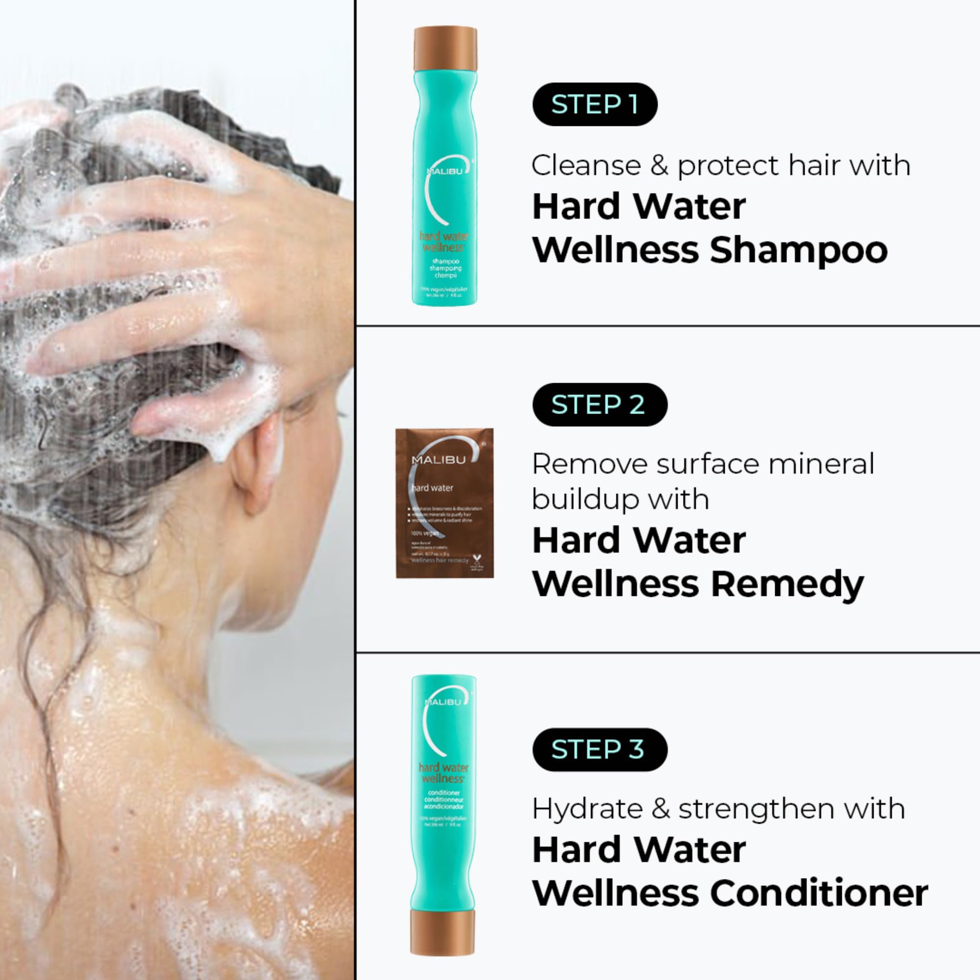 Malibu Hard Water Wellness Treatment Kit, 9 Oz Shampoo, 9 Oz Conditioner And 0.17 Hard Water Treatment