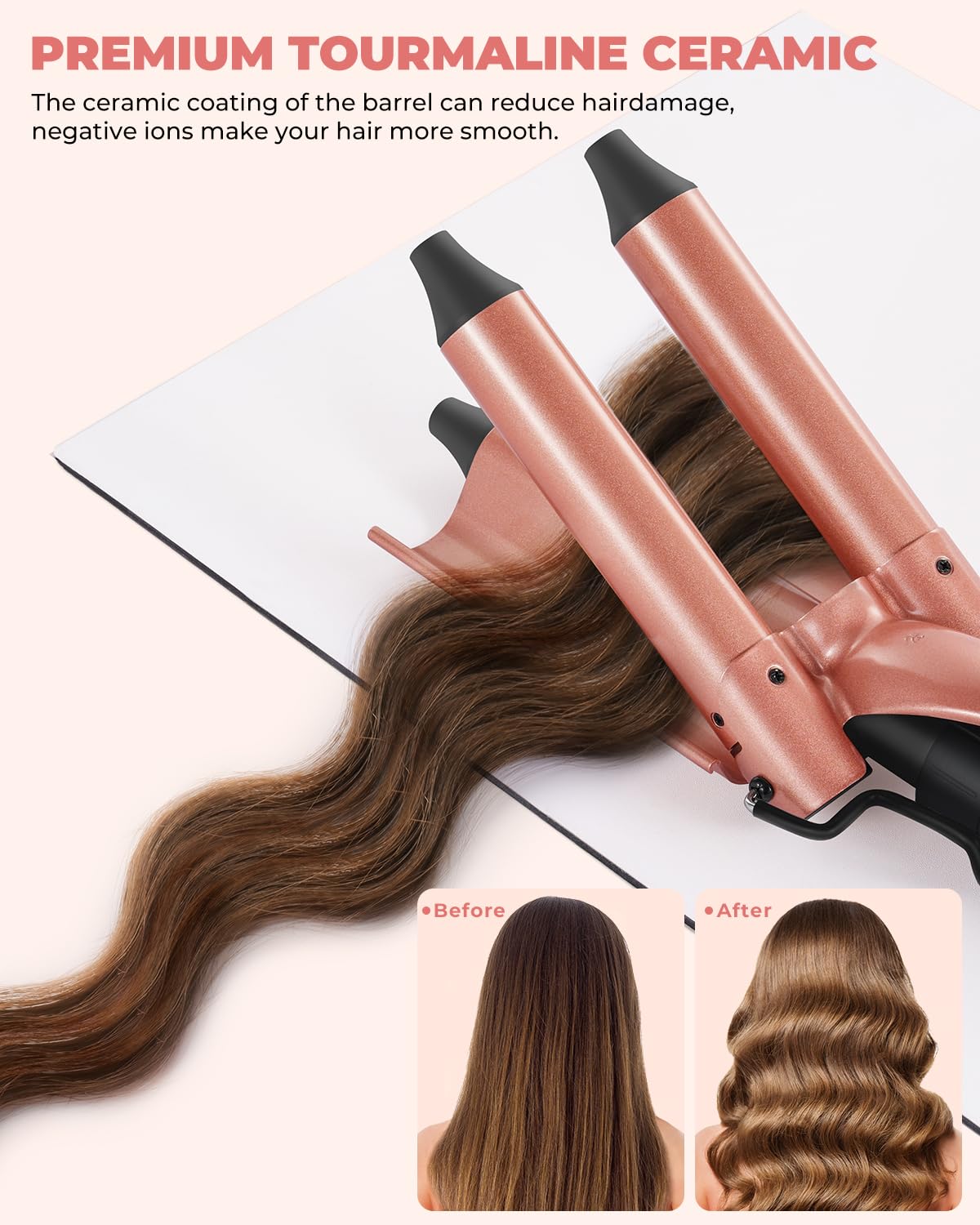 5 in 1 Hair Curler Set, Ohuhu Curling Wand with 2 Three-Barrel Curling Iron 3 Interchangeable Ceramic Barrels 0.35-1.25 Inch LED Display Temperature Adjustment Heat Protective Glove, Gift for Women