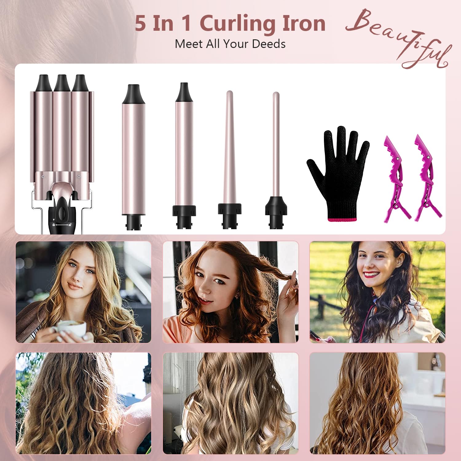 Hair Curler, LAYADO 5 in 1 Curling Wand Set with 3 Barrel Hair Waver and 4 Interchangeable Ceramic Curling Tongs 9-32MM, Two Temperature Adjustments Curling Iron for Long Medium Short Hair