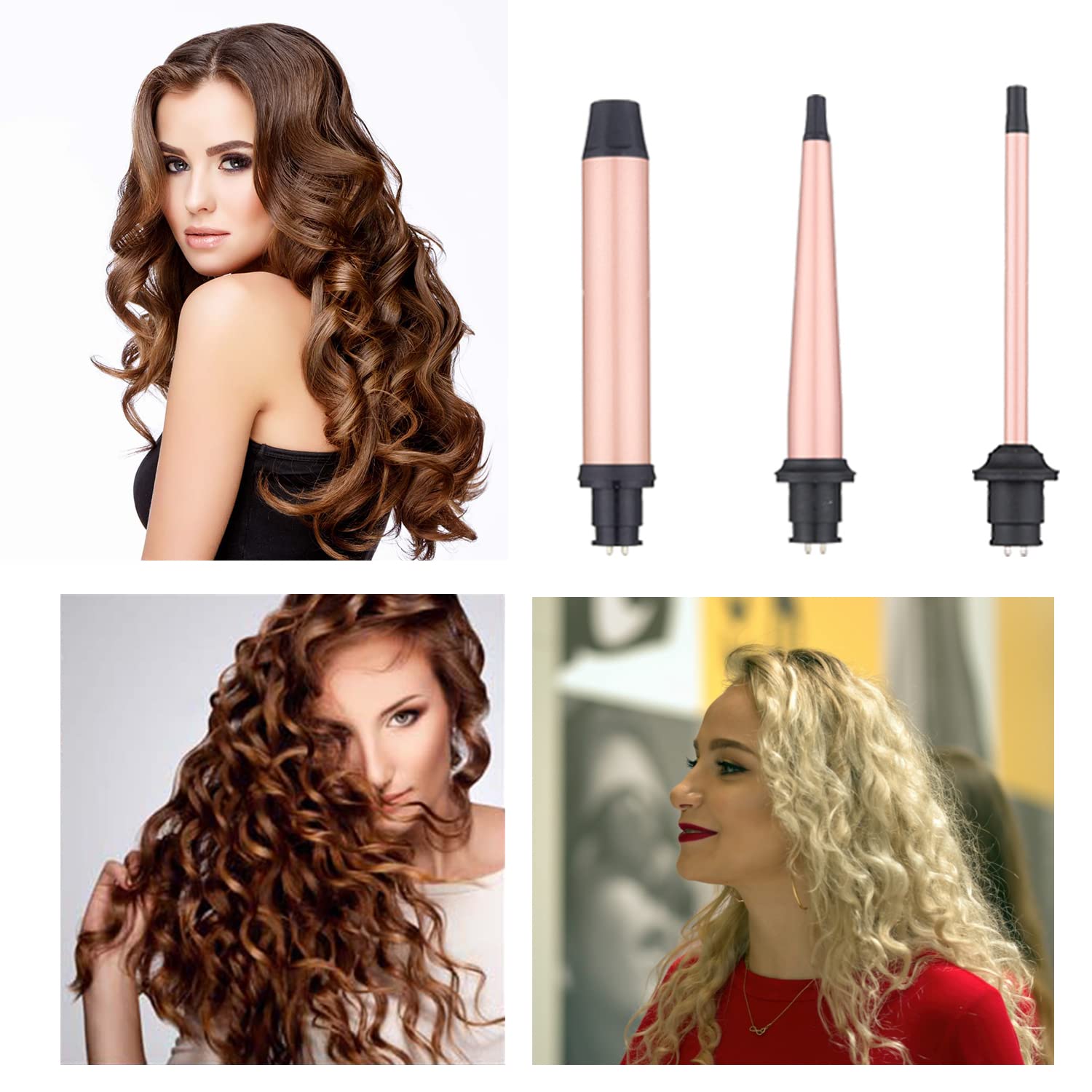 JAETON 3 in 1 Curling Wand Iron, Hair Curling Wand Set Include 0.75-1" Conical, 1.25" Large and 0.35" Thin Curling Iron Interchangeable Ceramic Barrel Hair Curler Set for Short & Long Hair