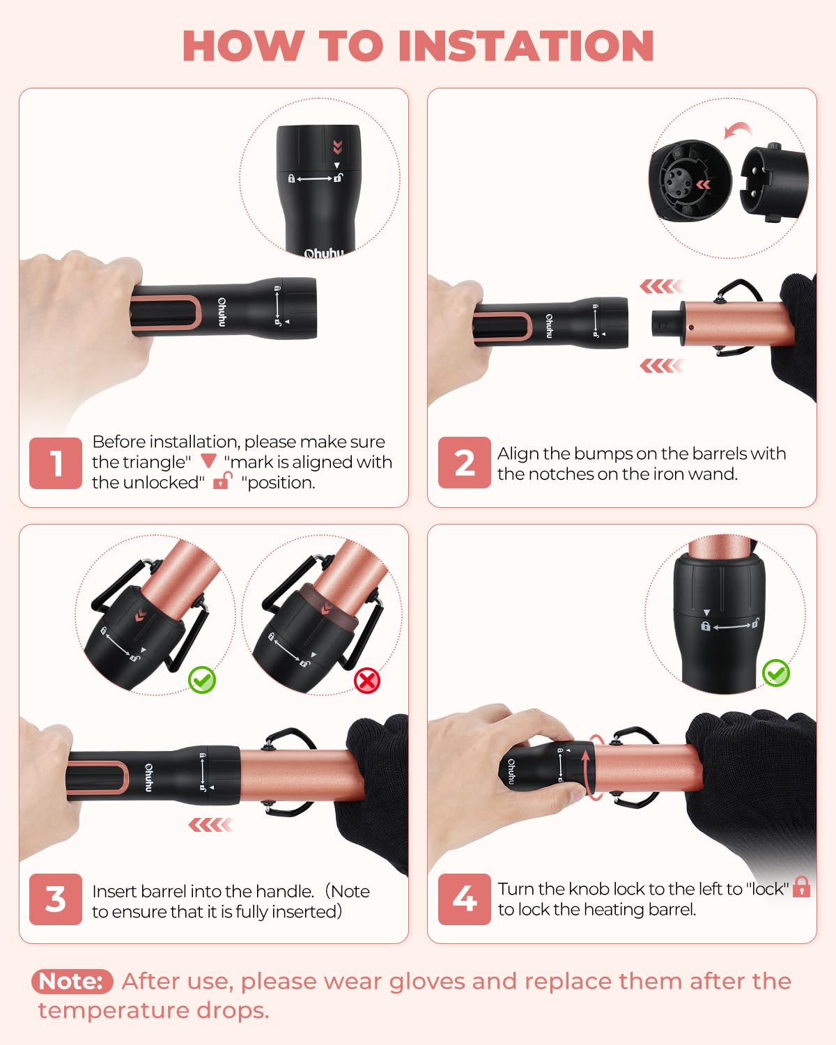 5 in 1 Hair Curler Set, Ohuhu Curling Wand with 2 Three-Barrel Curling Iron 3 Interchangeable Ceramic Barrels 0.35-1.25 Inch LED Display Temperature Adjustment Heat Protective Glove, Gift for Women