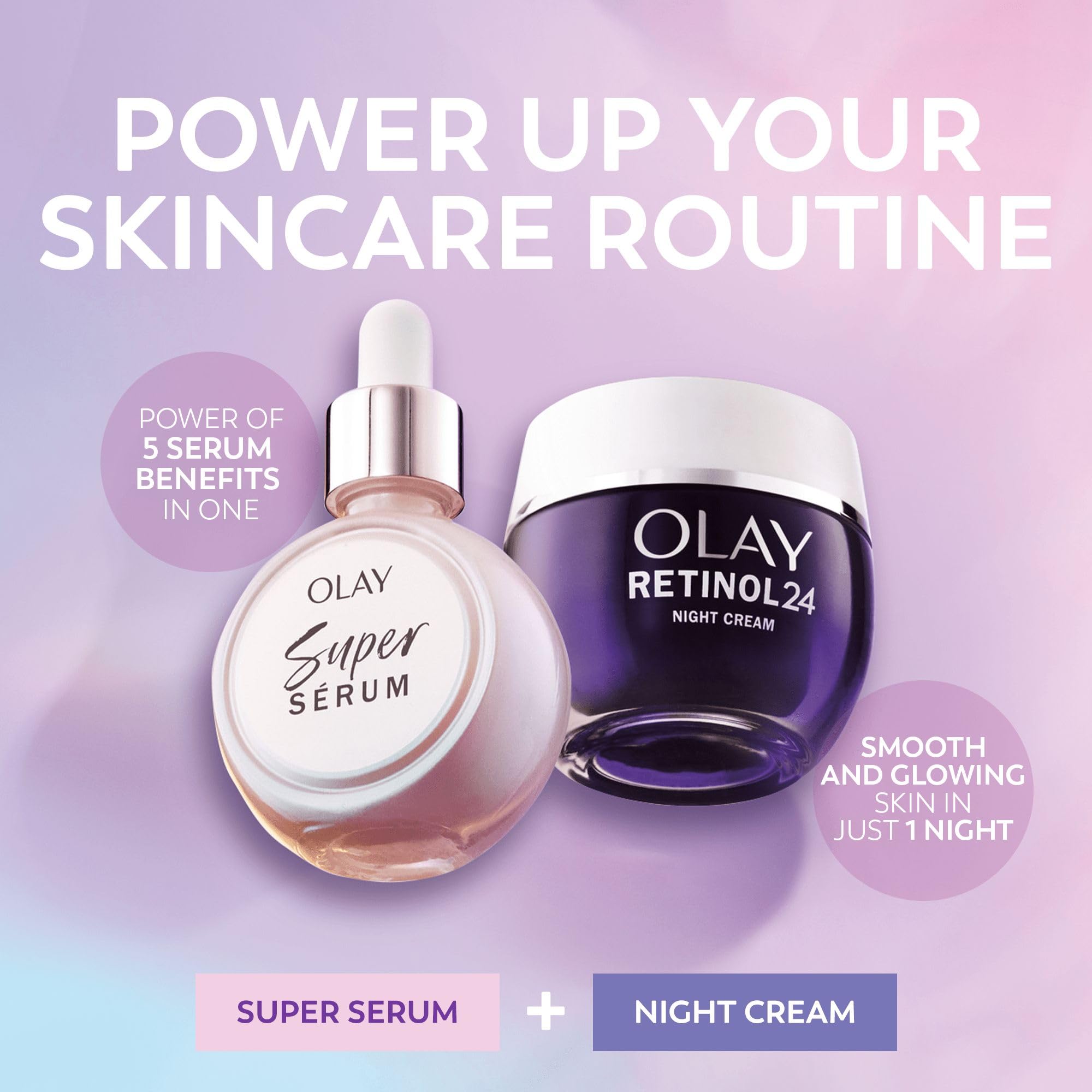 Olay Skincare Giftset: Super Serum, Vitamin C Serum for Face, with Niacinamide, Collagen Peptide 30ml + Retinol 24 Night Cream Face Moisturiser 50ml