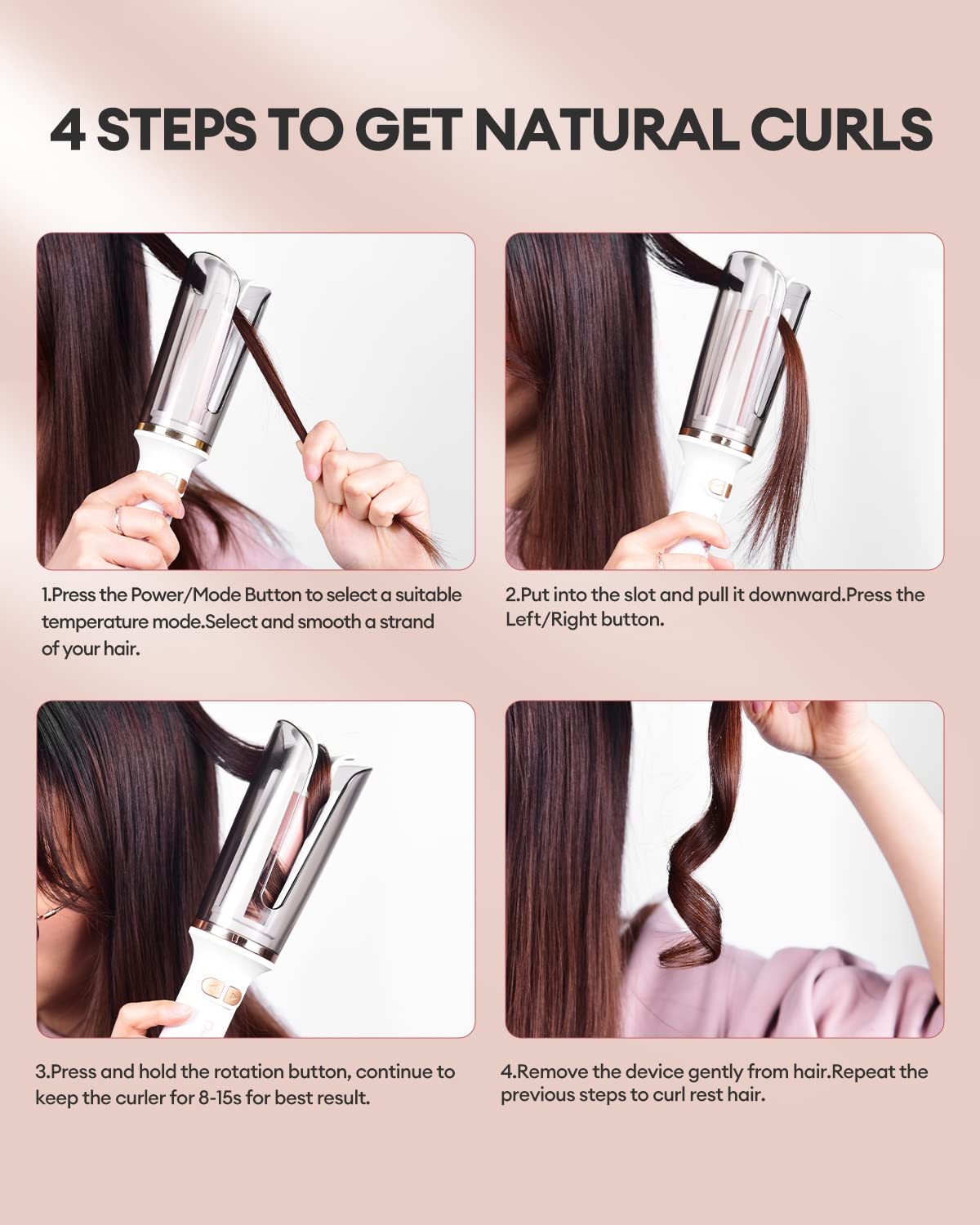 CkeyiN Automatic Hair Curler, 25mm Automatic Curling Iron Negative Ion Protection with 3-Speed Adjustable Temperature, Ceramic Rotating Curling Tongs 30s Fast Heating, Anti-Tangle for All Hair