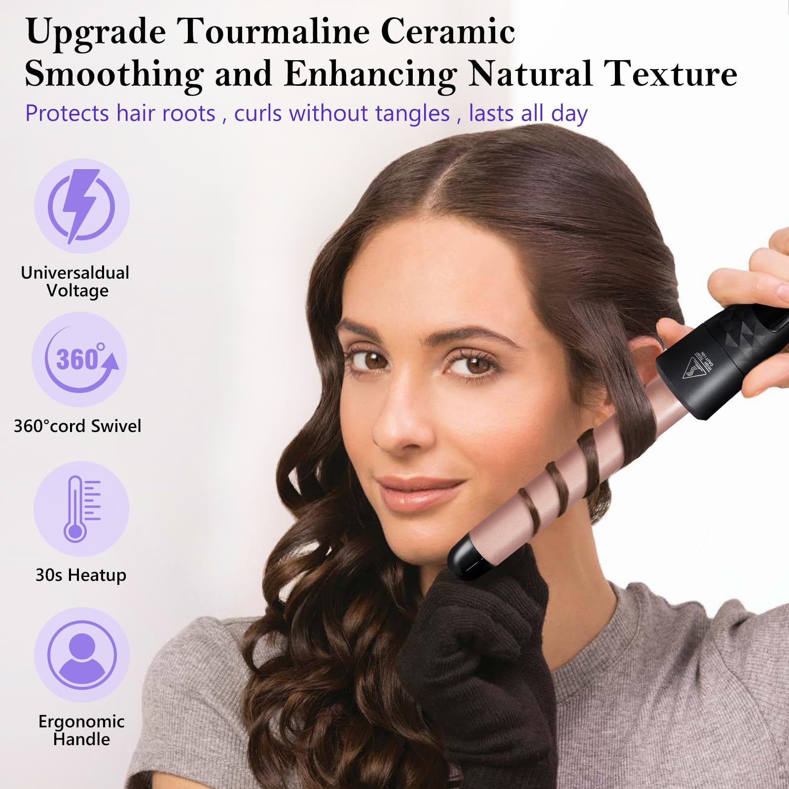 MEETELLALA Hair Curler, 3 in 1 Curling Tongs Set with Curling Brush and 2 Interchangeable Ceramic Curling iron 9-25mm Curling Wand, with Glove 2 Hair Clips Hair Styling Tool for Long Medium Short Hair