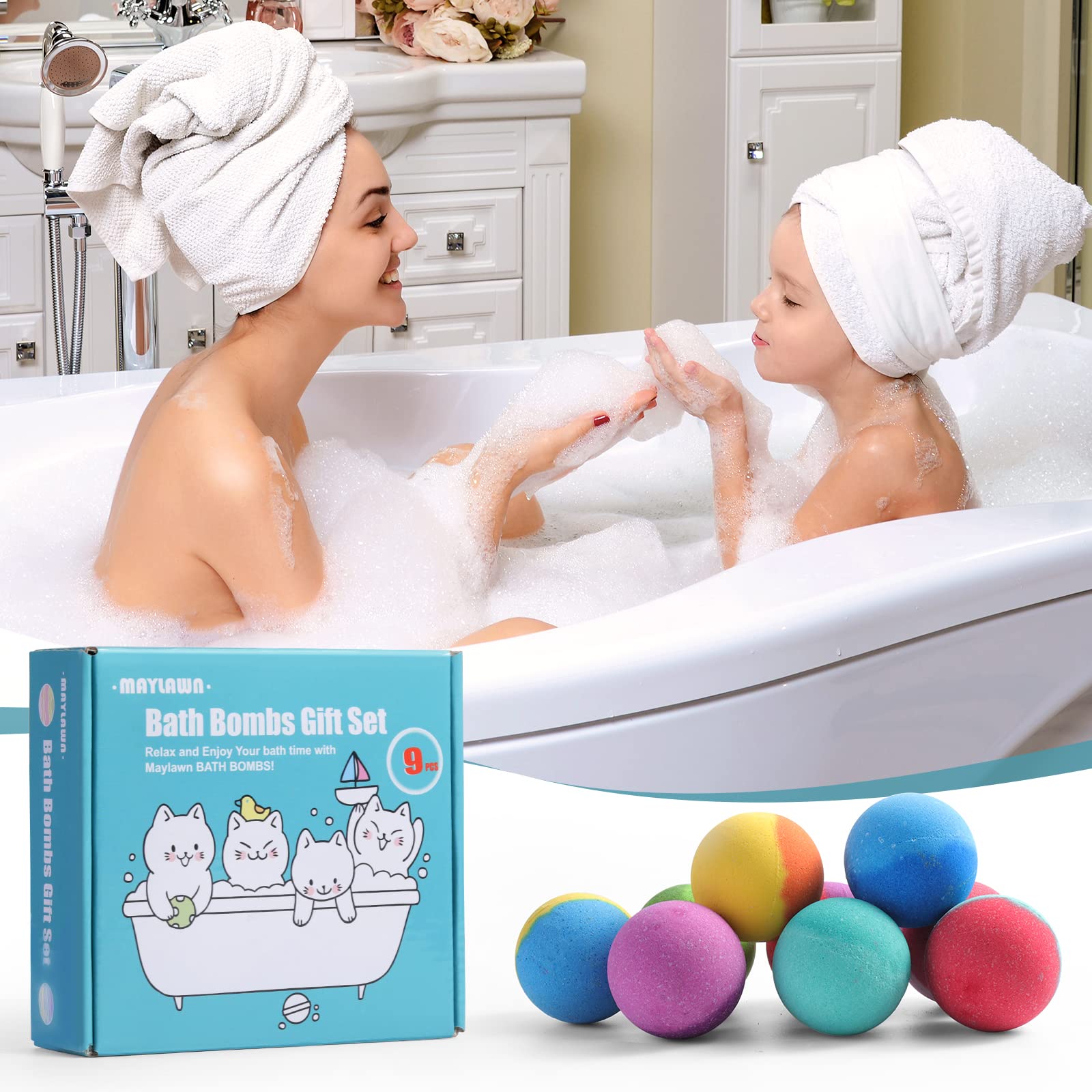 Maylawn Vegan Bath Bombs Gift Set - 9 Handmade Fizzy Bombs